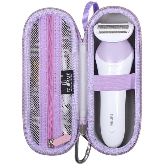 Tourmate Hard Storage Case for Philips Beauty Shaver,Travel Case for Lady Electric Shaver Series 6000 (Only Case) (PU, White + Purple)