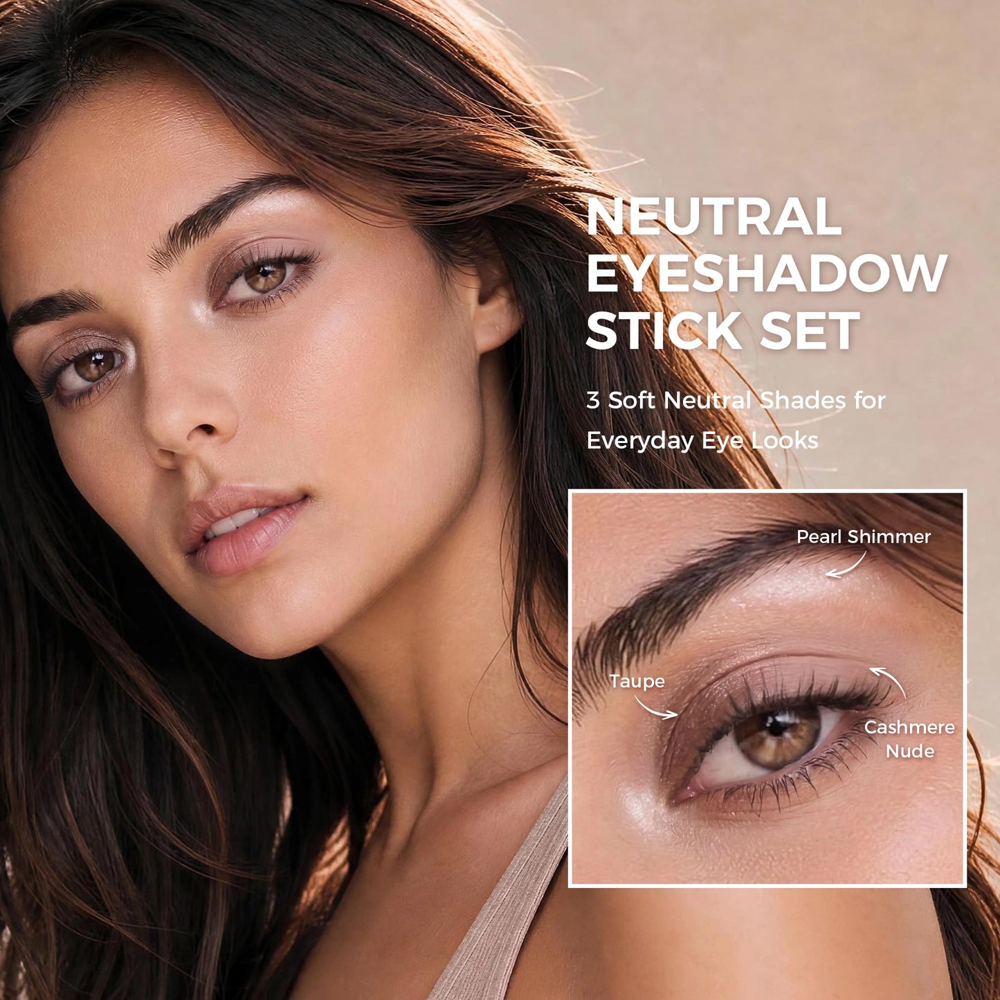 Exmiloo Cream Eyeshadow Stick Set, 3 Neutral Matte & Shimmer Waterproof