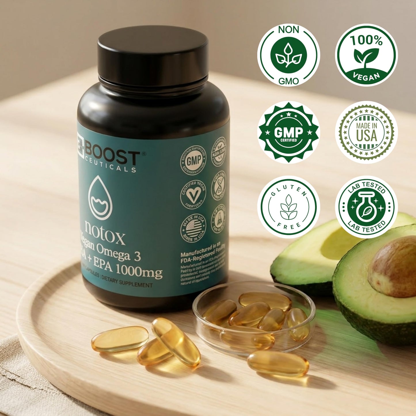 Vegan Omega 3 Algae DHA 410mg Supplement | No Fishy Aftertaste | Heart Brain | Schizochytrium sp DHA EPA Algae Oil 60ct