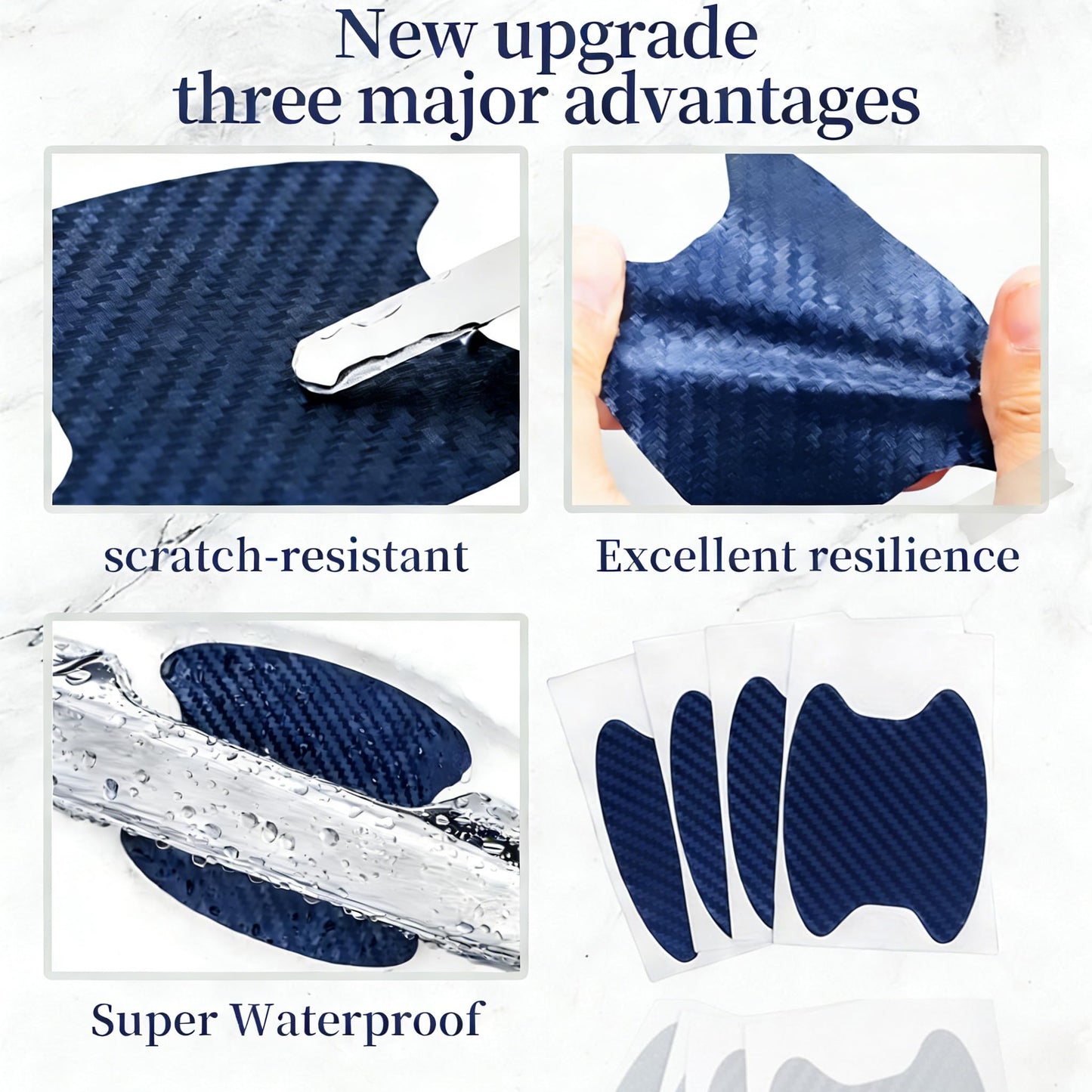 4PCS Car Door Handle Sticker Carbon Fiber Anti-Scratch Self-Adhesive Door Cup Protector for All Cars Paint Protection for Daily Use Travel,Blue
