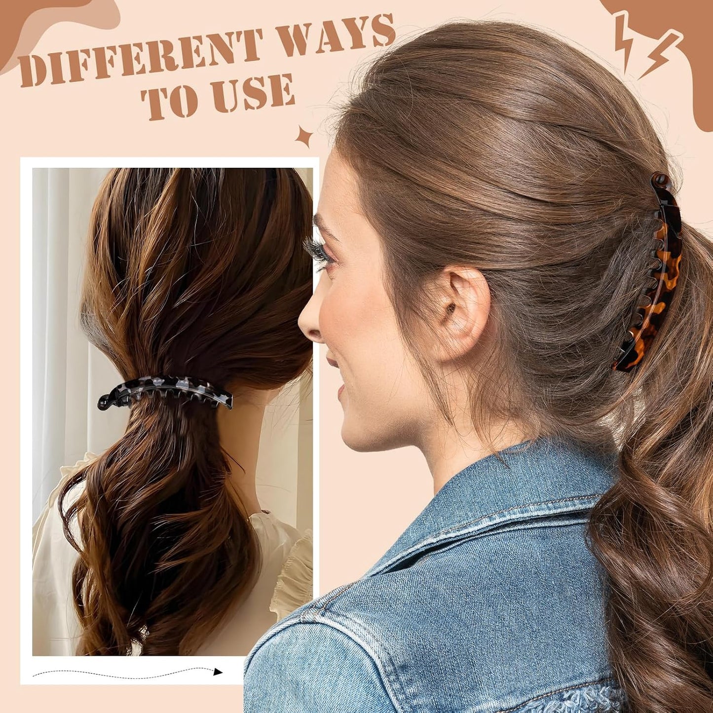 Banana Hair Clips for Women - 8PCS Cute Tortoise & Solid Color Claw Clips | All-Day Hold for Thin/Thick Hair