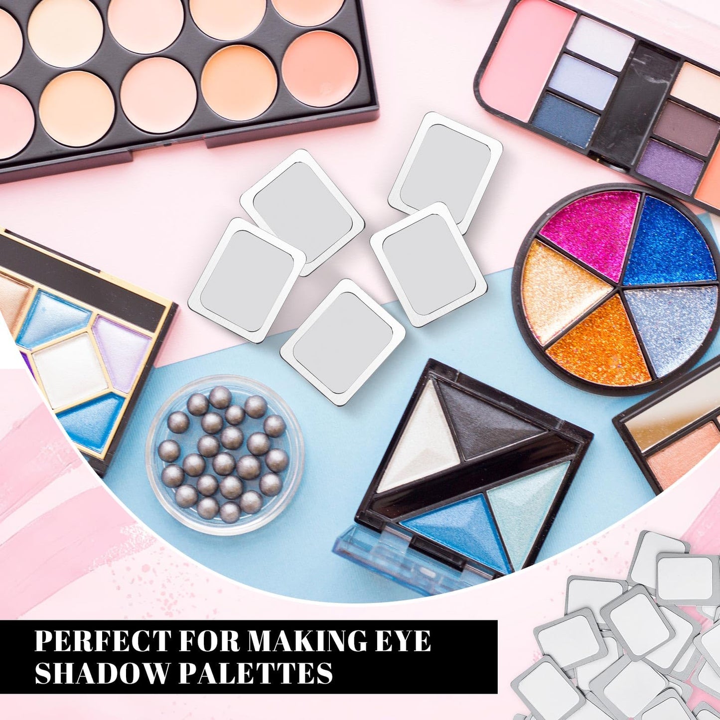 Sumind 101 Pack Metal Stickers for Eyeshadow Palette Set, Includes 1 Makeup Depotting Tool, Adhesive Empty Metal Makeup Colorful Palette Stickers(100 Pcs Square)