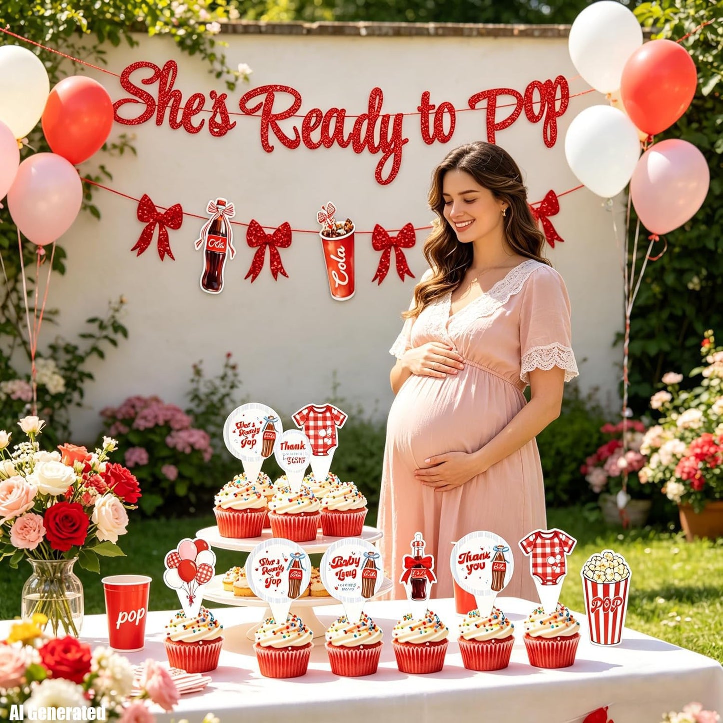 24PCS She's Ready to Pop Cupcake Toppers, Baby Shower Decorations Soda Theme, She's About to Pop Party Supplies for Gender Reveal Newborn