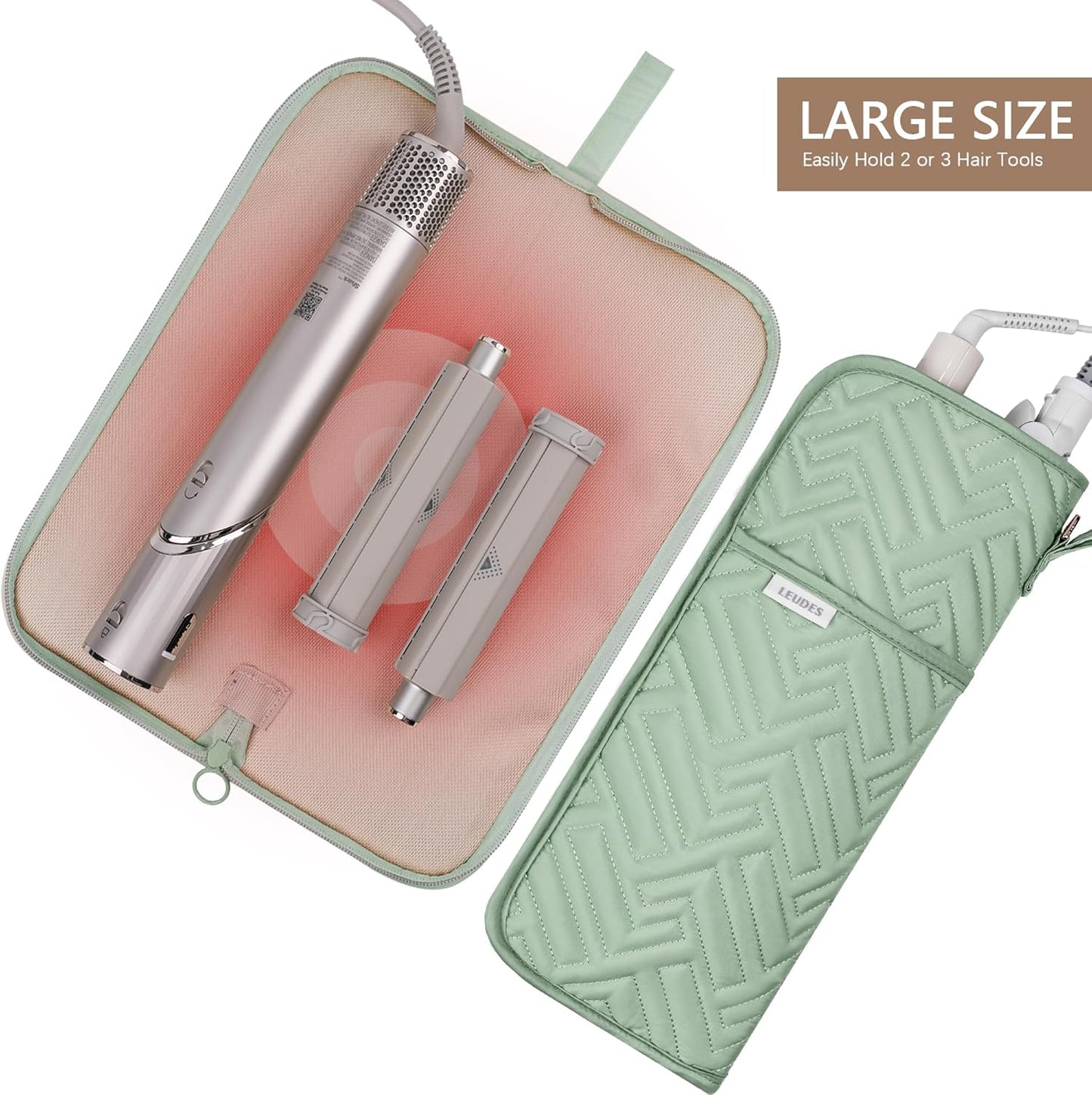 Hair Tool Organizer - Heat Resistant Mat for Flat Iron & Curling Iron | Travel Bag & Pouch in Sage Green