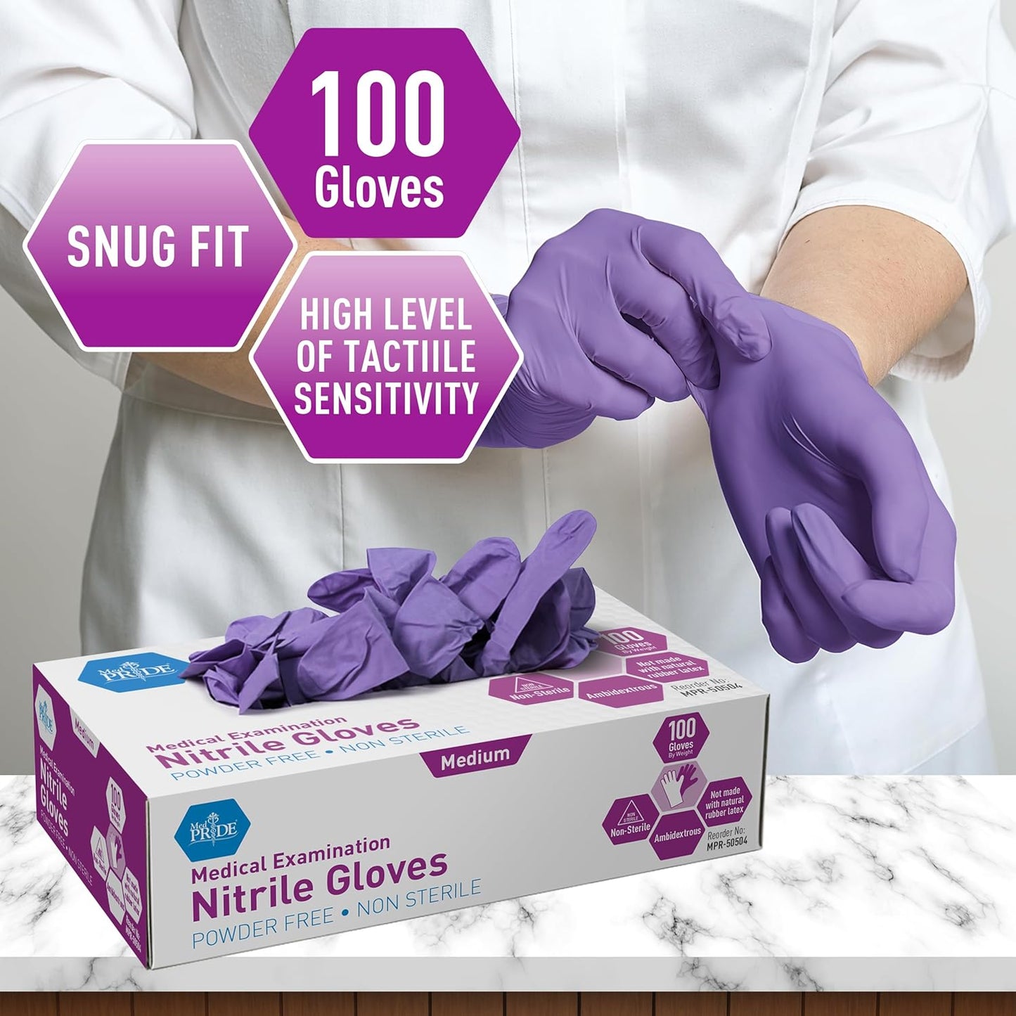 MedPride Nitrile Exam Gloves - Powder-Free, Iris Blue, Medium | Box of 100