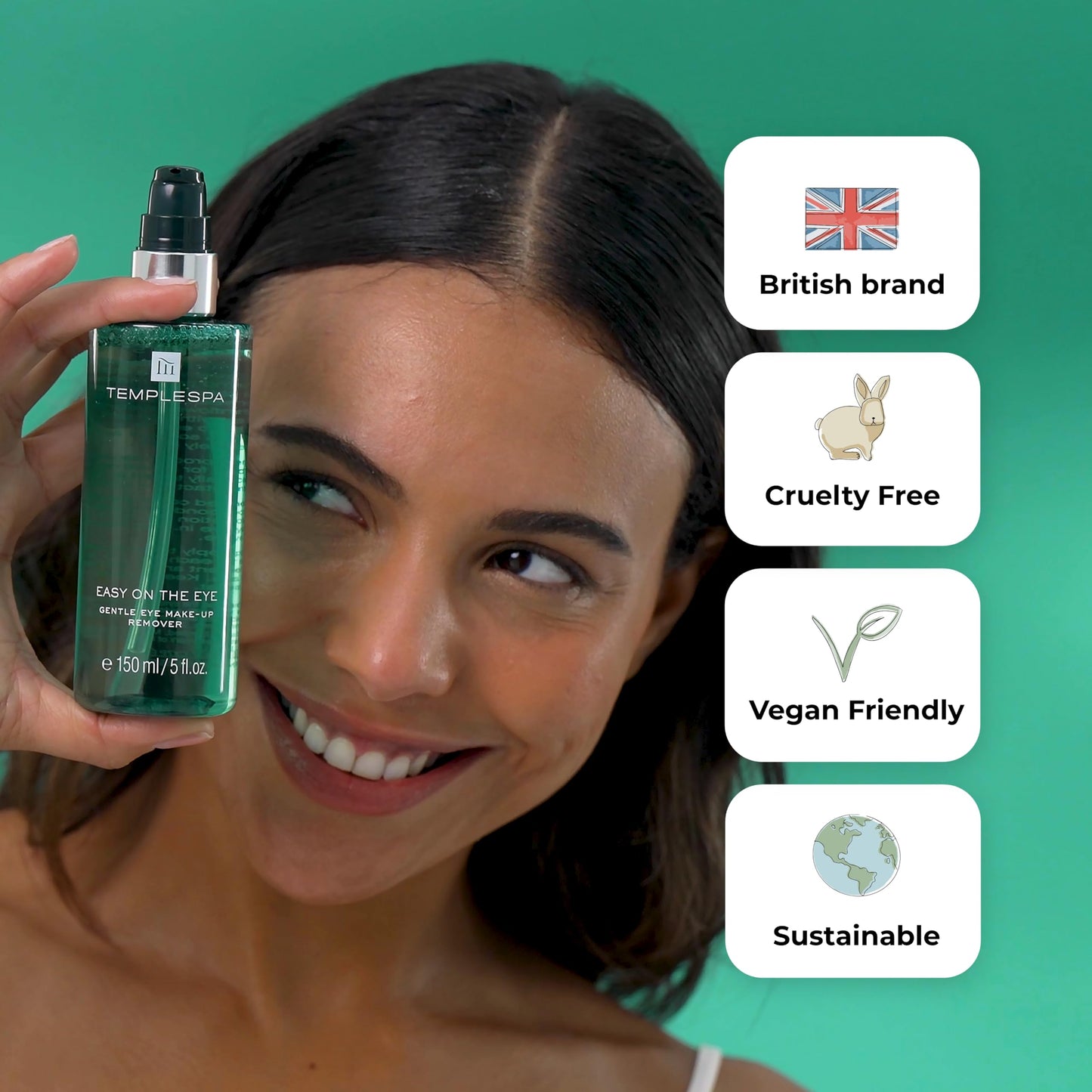 TEMPLESPA | EASY ON THE EYE | Gentle & Effective Fragrance-Free Eye Make-Up Remover, Botanical Extracts to Refreshes, Revitalise & Soothe, Natural Ingredients, Cruelty-Free, Vegan, 5.0 fl.oz