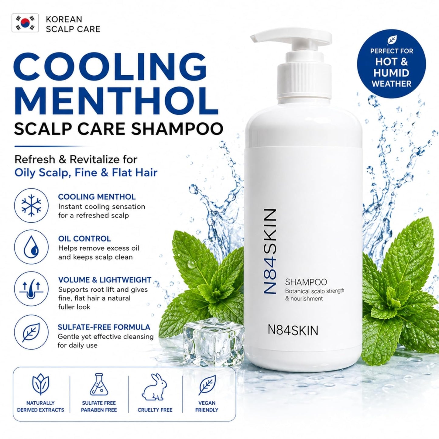 Menthol Scalp Care Shampoo - Volumizing Formula for Oily Hair | Sulfate-Free, 500ml