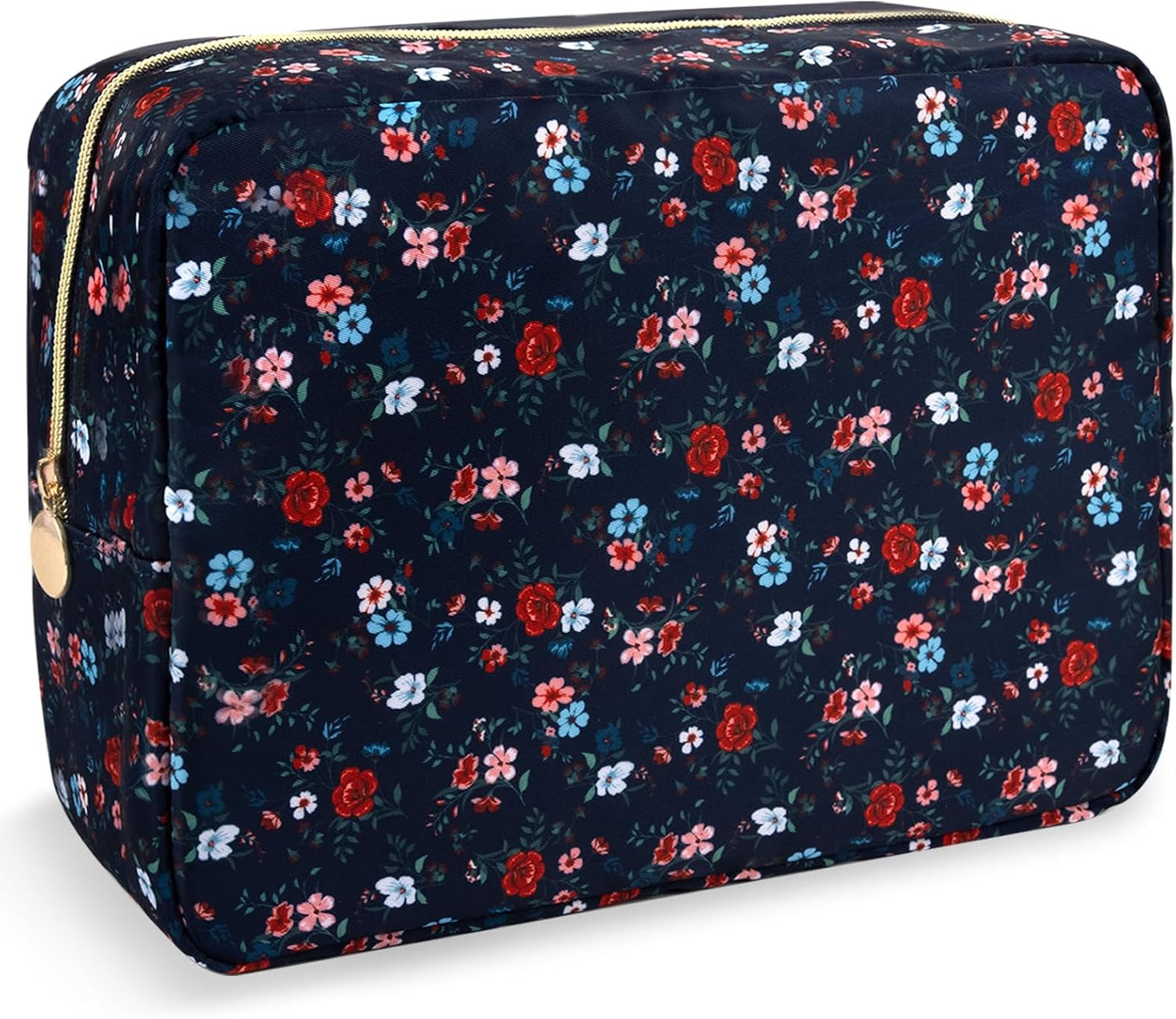 Floral Makeup Bag - Cute Pink Nylon Zipper Pouch for Travel | Waterproof Cosmetic Organizer for Women