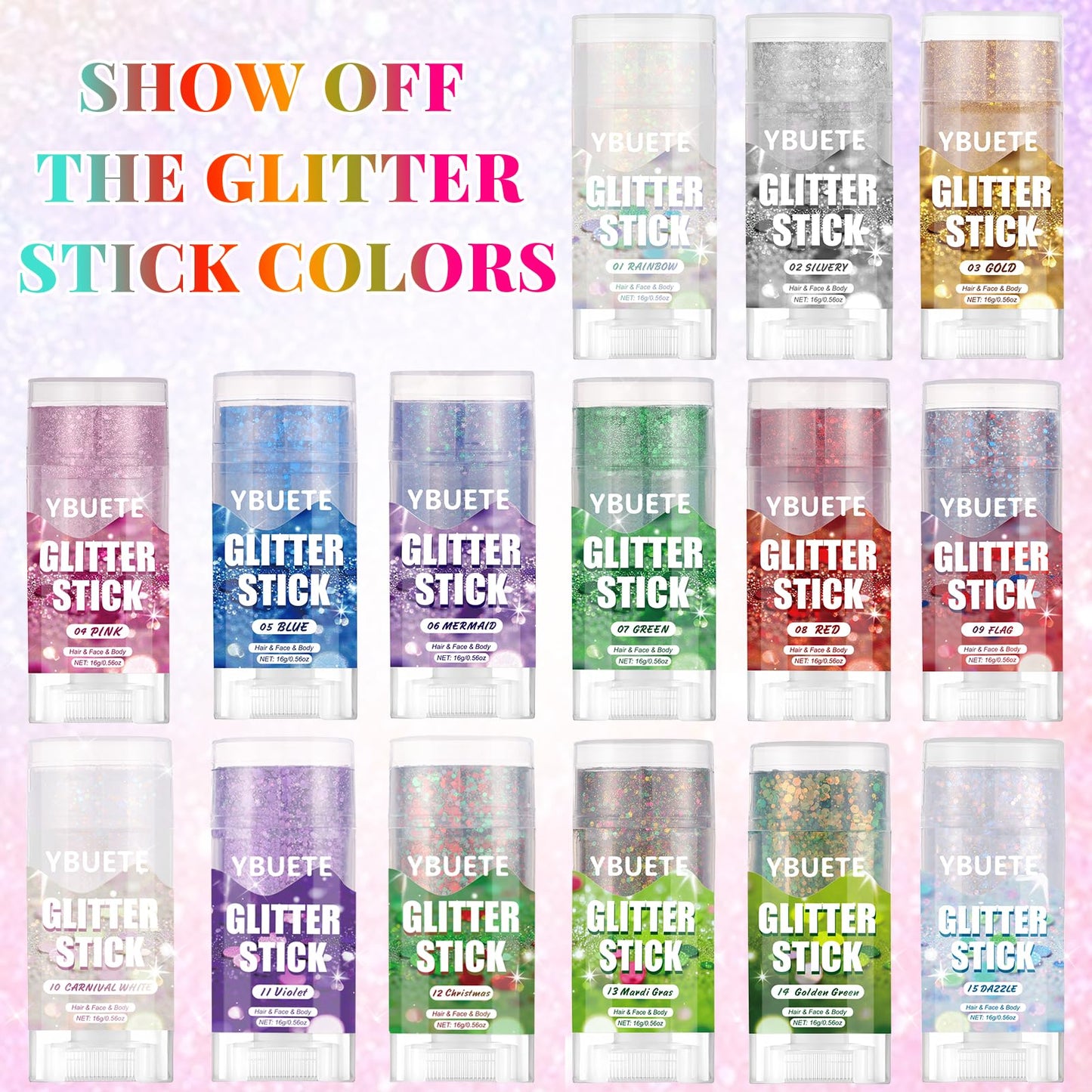 YBUETE USA Flag Face and Body Glitter Stick for Independence Day of USA, Hair Glitter Accessories in Red White Blue, American Pride Flag Sparkle Face Glitter for 4th of July, Parties and Carnivals