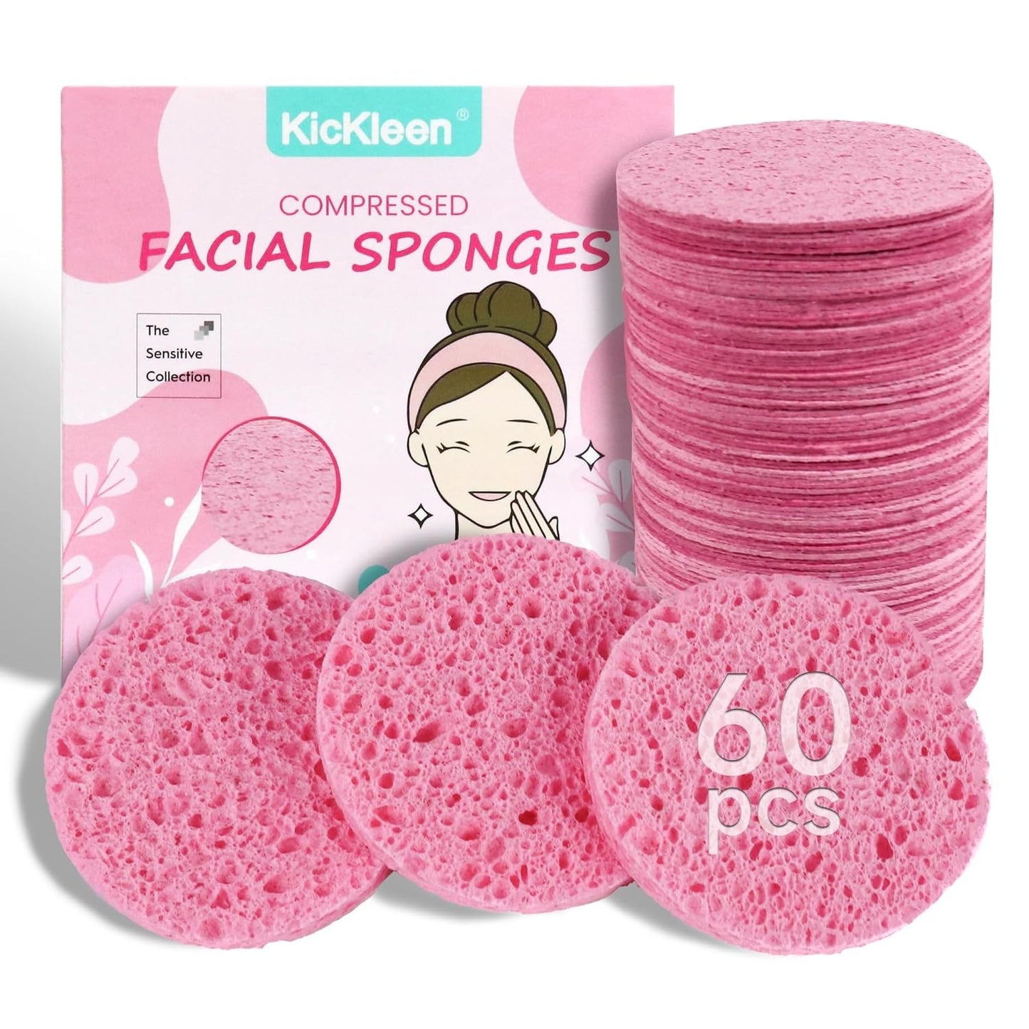 Compressed Facial Sponges - 100% Natural Cellulose Spa Sponges for Daily Cleansing | Makeup Removal & Exfoliation (60 Count, Yellow)