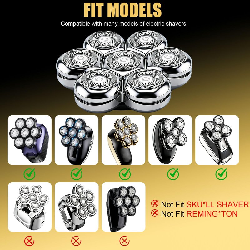 7 Blade Floating Replacement Shaving Head, Washable Shaver Blade Heads Compatible with Free*bird, Universal Replacement for Head Shaver, Wet & Dry for Rotary Shavers with 2 Cleaning Brushes (2 Pcs)