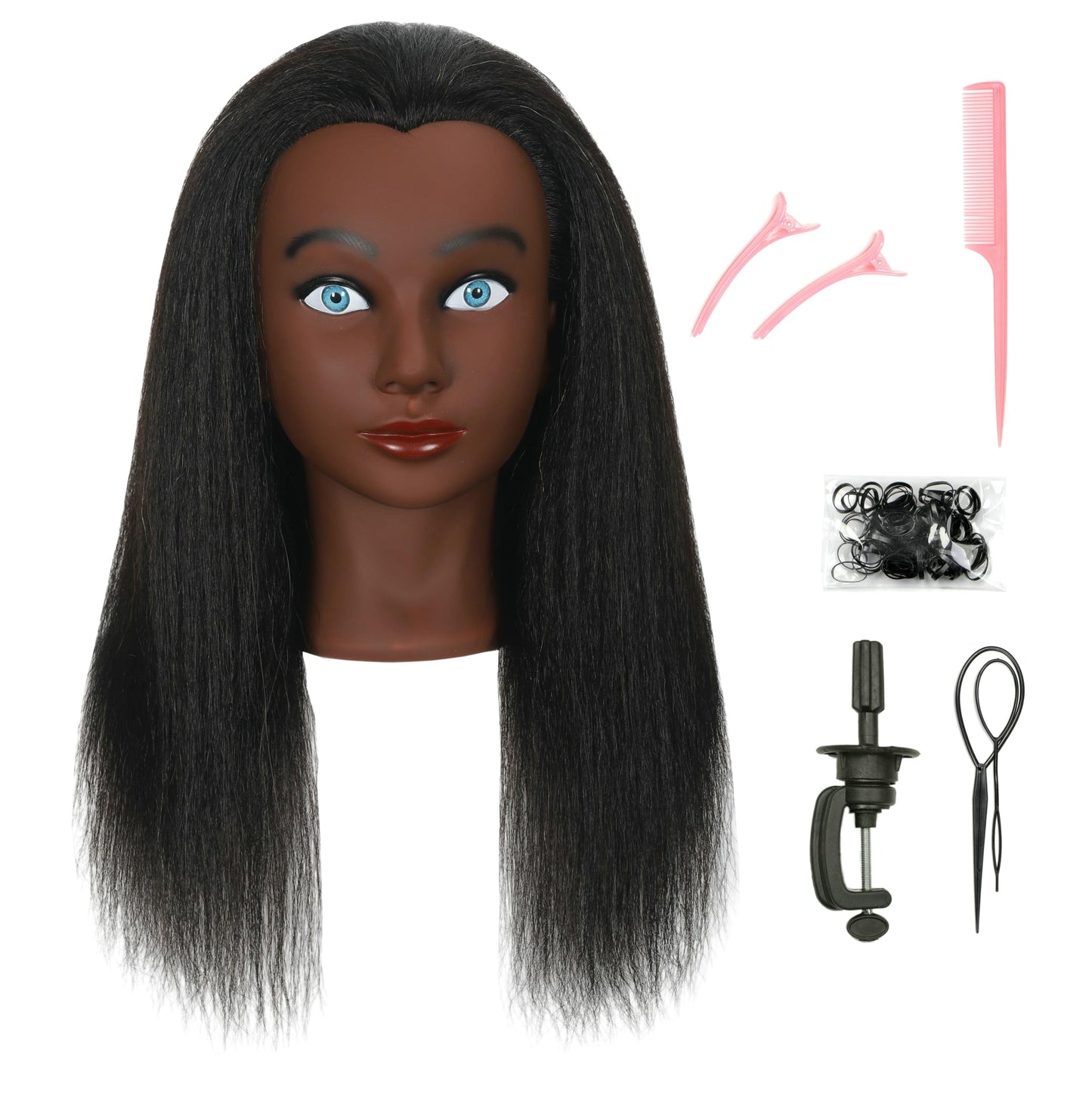 LECIPO 100% Real Human Hair Mannequin Head with Stand Manikin Cosmetology Doll Training Head for Hairdresser Practice Braiding Styling Curling Cutting Display