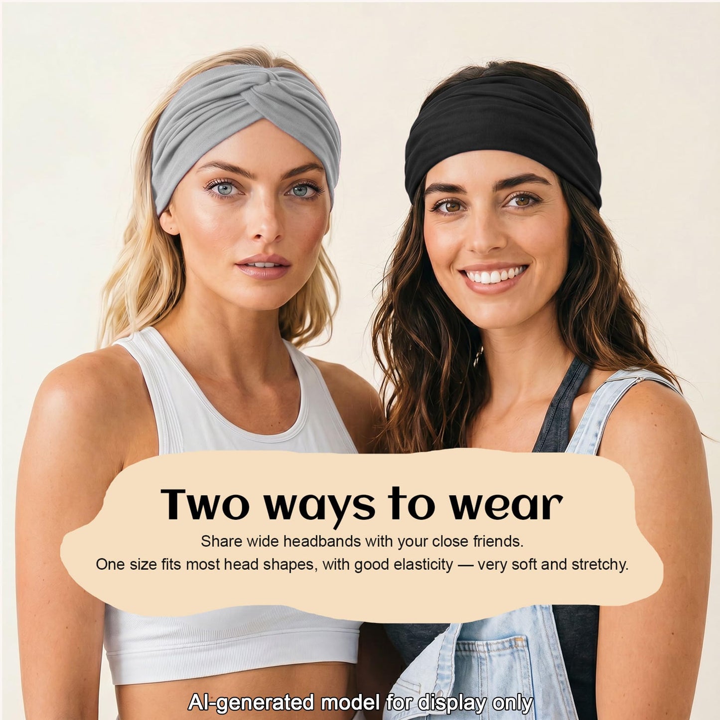 WENNKINN 7-Inch Wide Headbands for Women – 3 Pack Soft Thick Turban Hair Bands, Bandana-Style Head Wraps for Workout Yoga Sleep, Fashion Accessories with 6 Pcs Hair Ties-Ash, White, Black