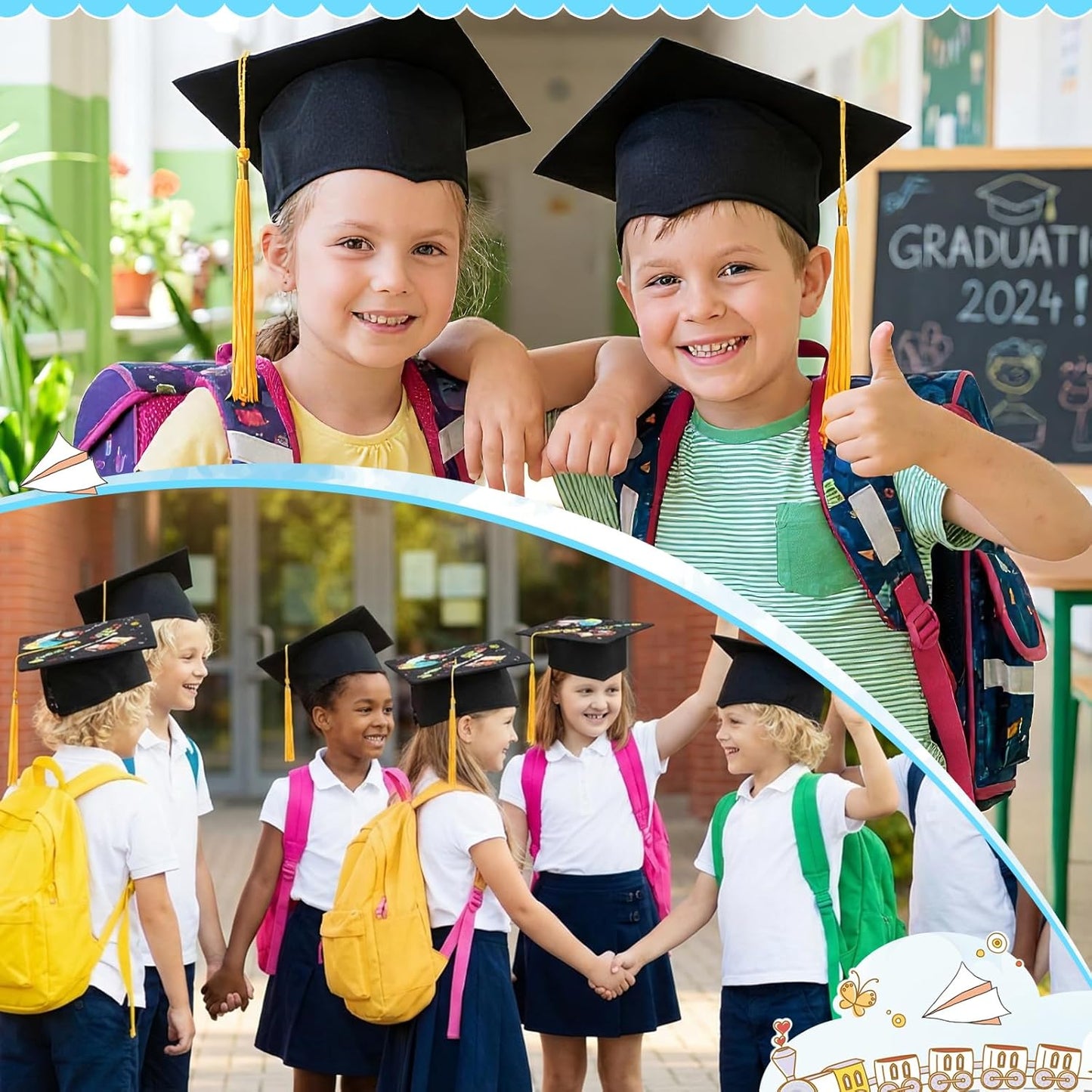 Kindergarten Graduation Caps - 12 Pcs Multicolor Preschool Hats for 2026 Grads | Perfect for Kids