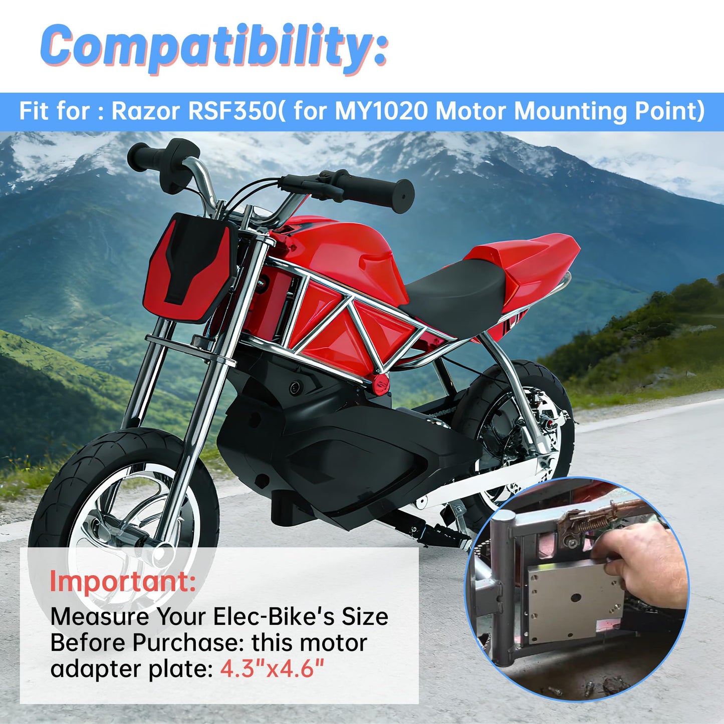 Motor Adapter Plate Set, Compatible with Razor RSF350 Models, Fit for MY1020 Motor Upgrade