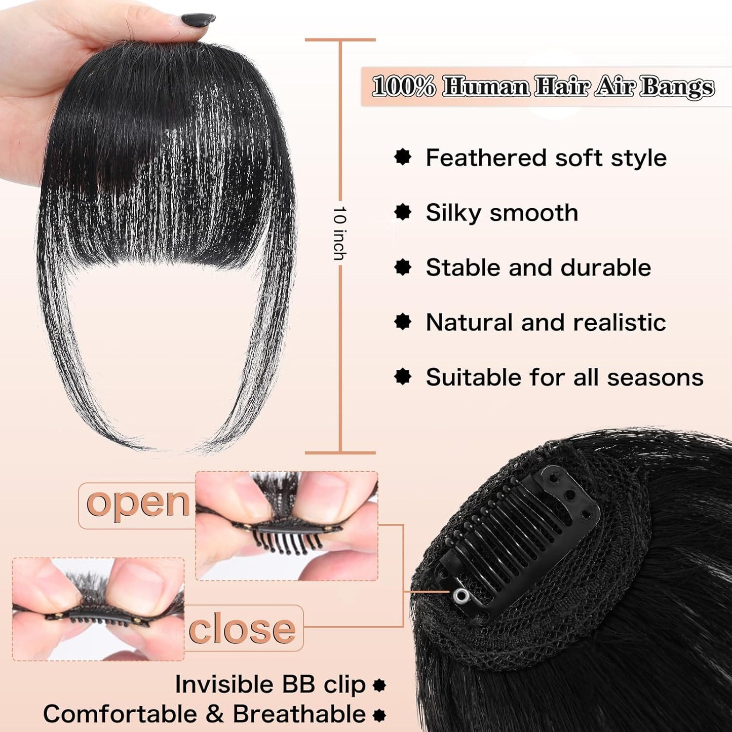 Bangs Hair Clip - 100% Real Human Hair Extensions | Natural Black Wispy Fringe for Women