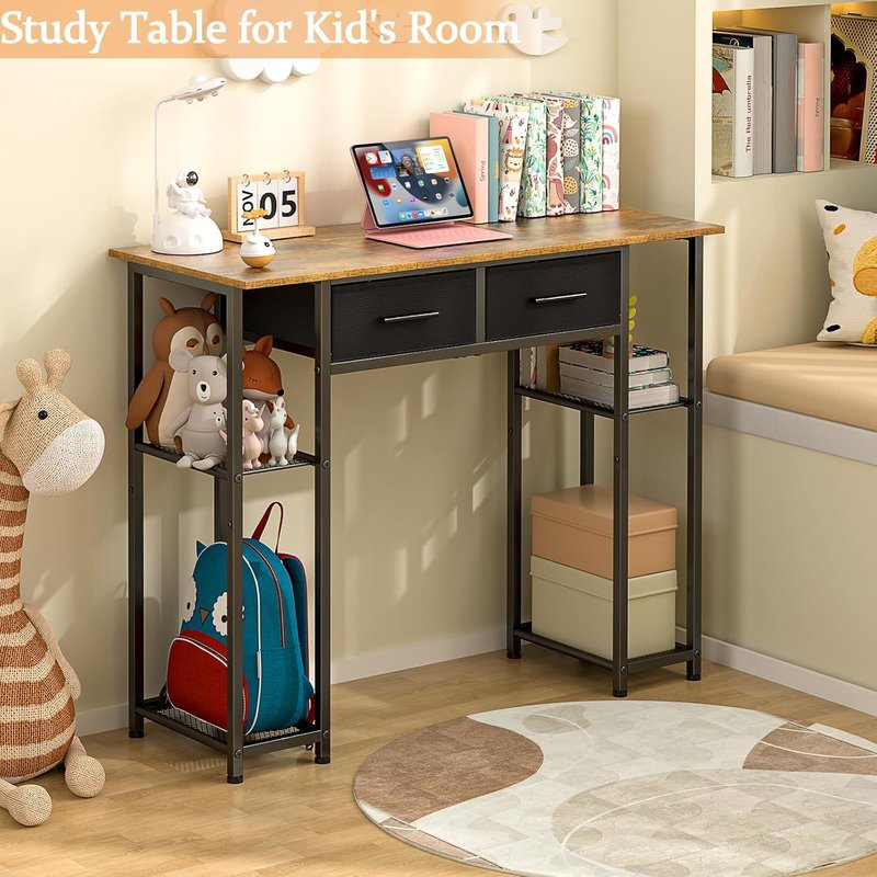 Computer Desk with Drawers - 37.3 Inch Home Office Workstation | Small Space Study Table in Brown