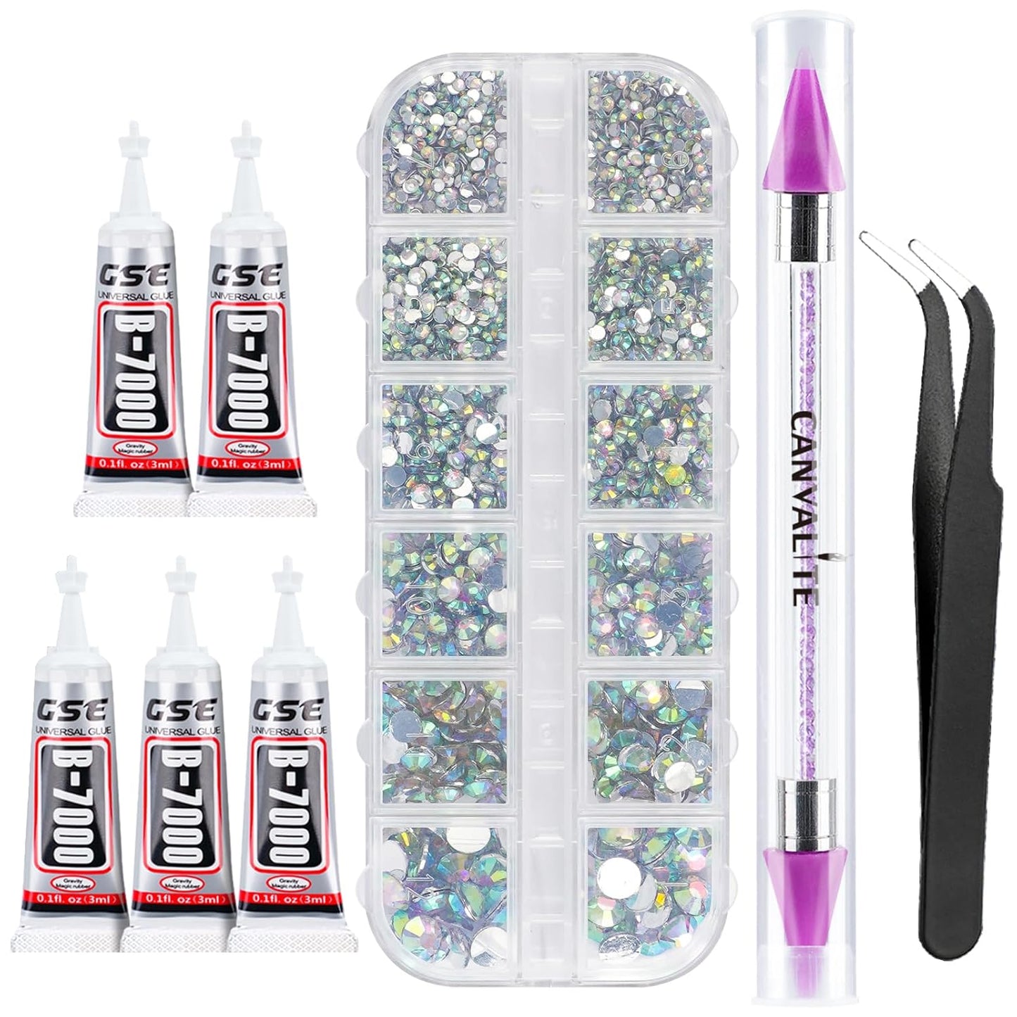 Canvalite 35000Pcs Multicolor Flatback Rhinestones - 3mm Bedazzling Kit with Glue & Tools for Crafting