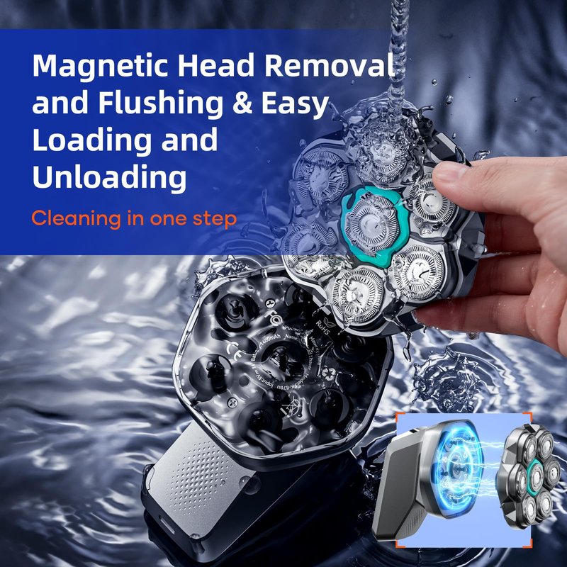 Head Shavers for Bald Men, kensen Upgrade Magnetic Head Shavers, Long Battery Life Electric Bald Razor, 2 Speed Settings, IPX6 Waterproof Wet/Dry Shaving, LED Display, Rechargeable 7D Rotary Shaver