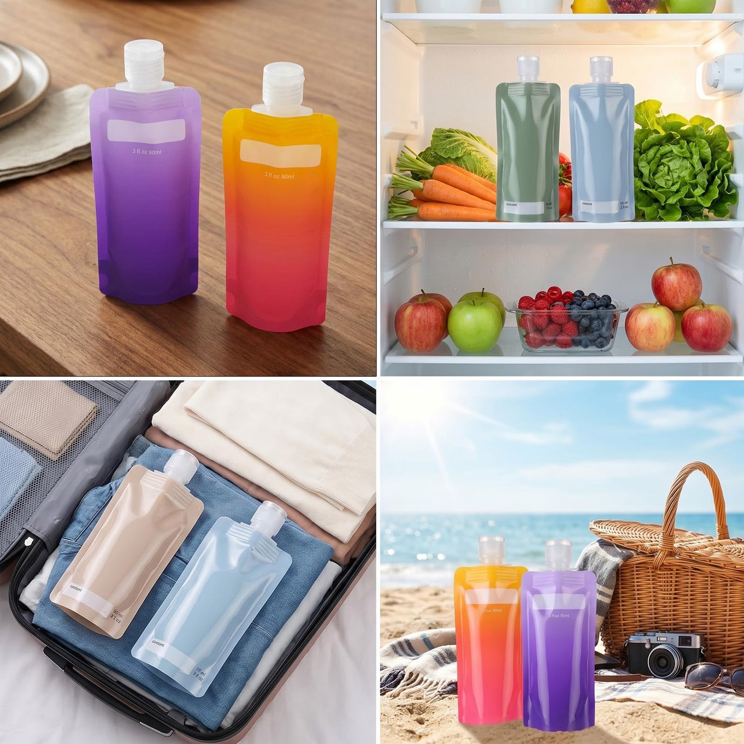 Quilax 6PCS Reusable Squeeze Pouches for Liquids, Travel Pouches for Toiletries, Travel Size Toiletries Cosmetic Containers for Shampoo