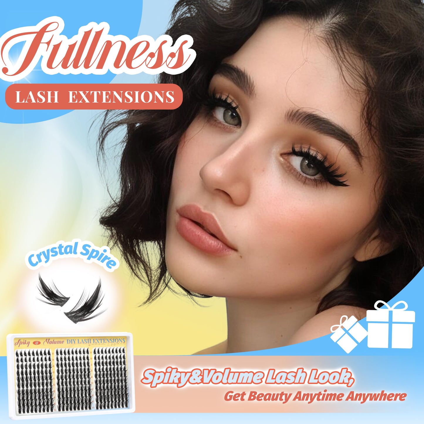 Fyonas Manga Lash Clusters Spiky Anime Cluster Eyelash Extensions 270Pcs D Curl Volume Fluffy Eyelash Clusters 10-16mm DIY Fairy Wispy Individual Lashes Natural Look (Crystal Spire)