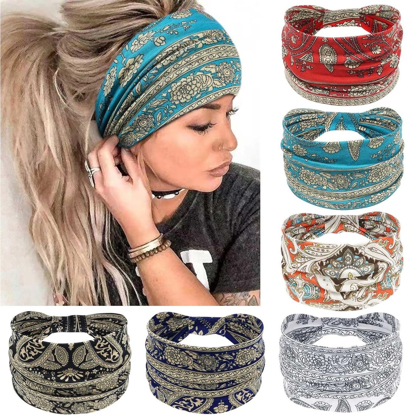 Wide Headbands for Women - No Slip Knotted Turban Hair Accessories | Dark Green Boho Style