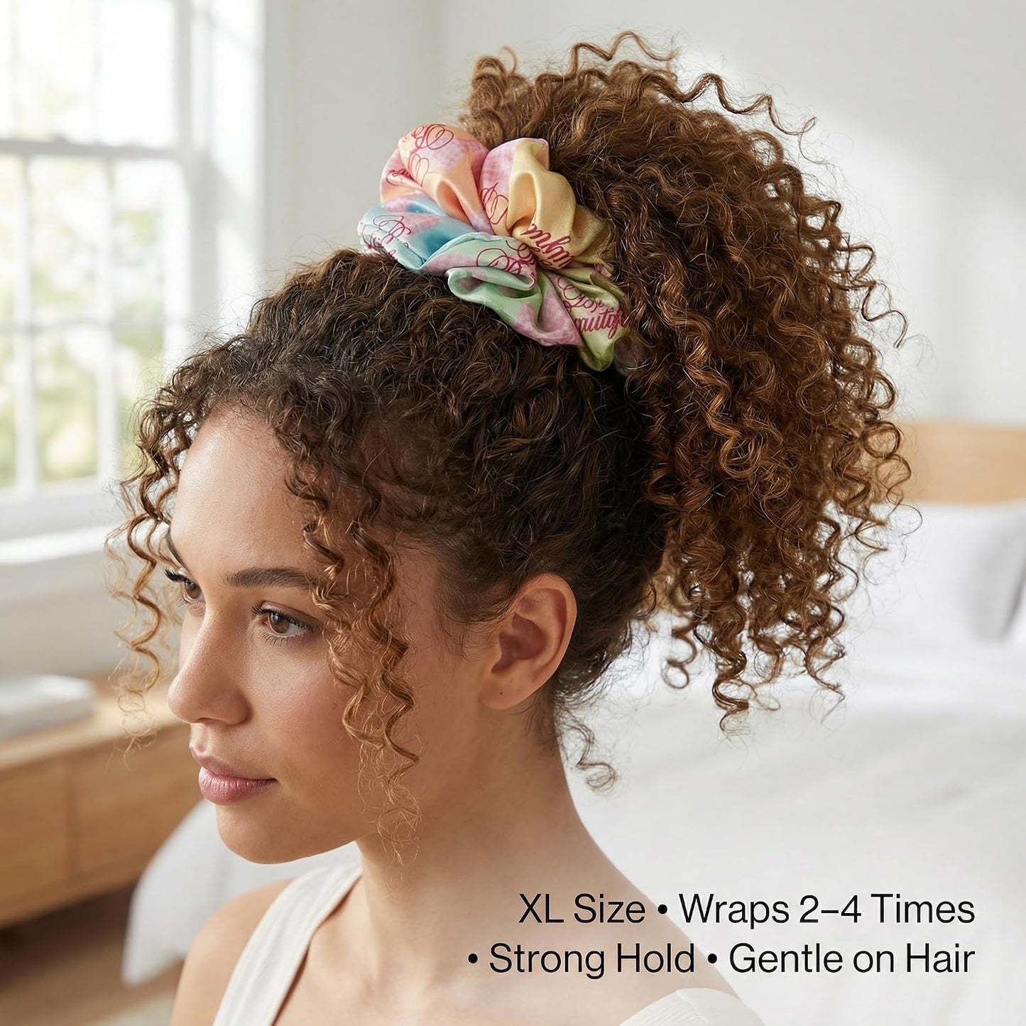 Cute Design Scrunchies - Elastic Hair Ties for All Hair Types | XL Soft Ponytail Set with Ribbon