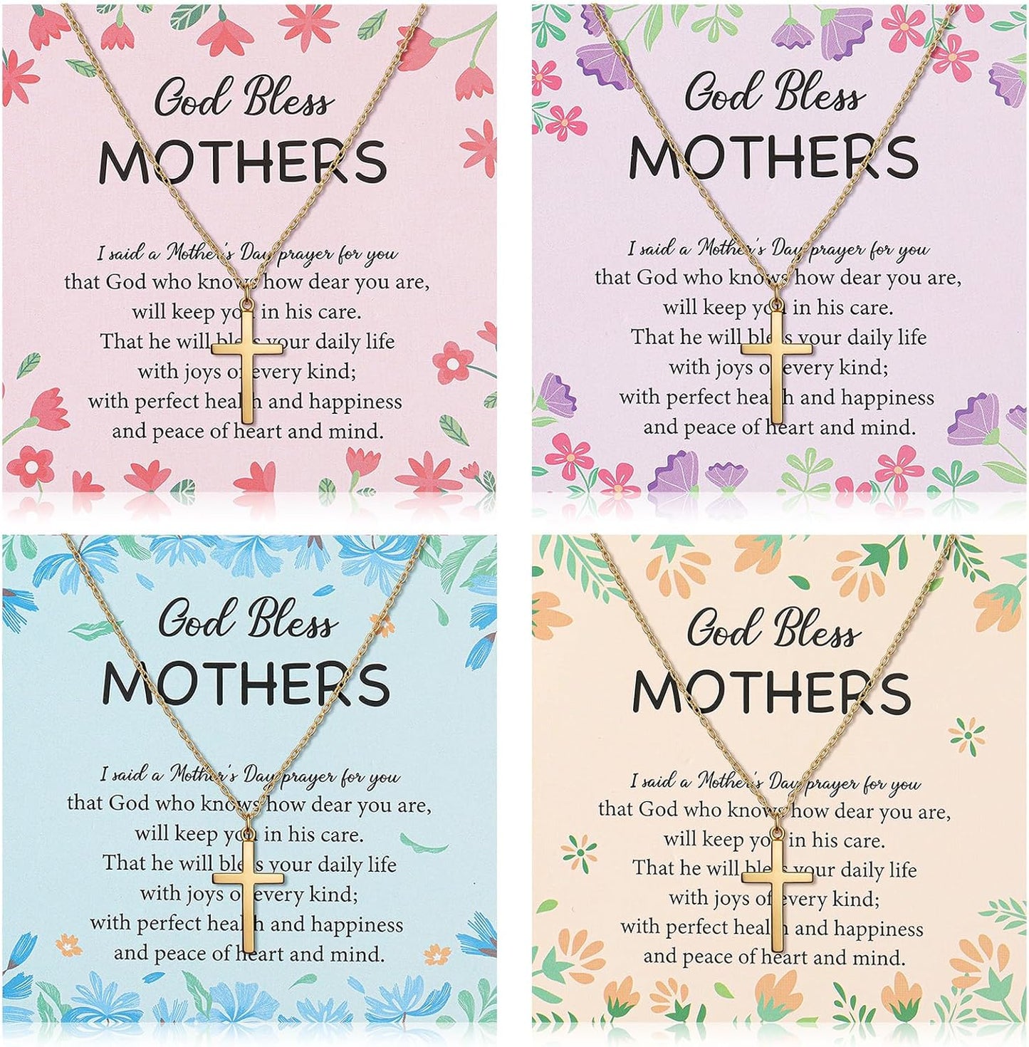 Tondiamo 20 Pcs Mother Cross Necklaces - Adjustable Christian Gifts with Flower Cards for Moms | Ideal Church Gifts