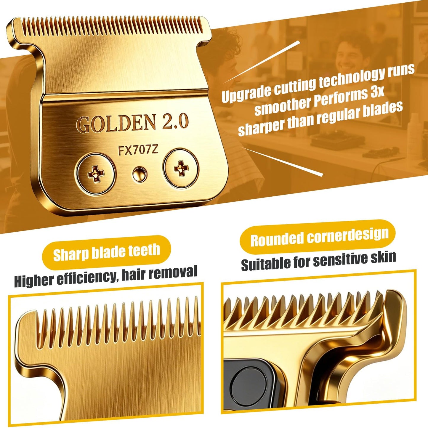 Replacement Blade for BaByliss PRO Hair Trimmers (FX787, FX799) and LoPROFX Trimmers (FX726, FX729) (Gold/3PCS)