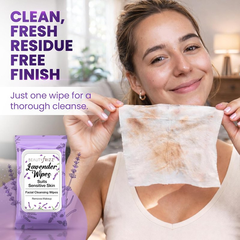 Lavender Face Wipes - Gentle No Rinse Makeup Remover with Aloe & Vitamins - Extra Soft for Sensitive Skin | 120 Pcs