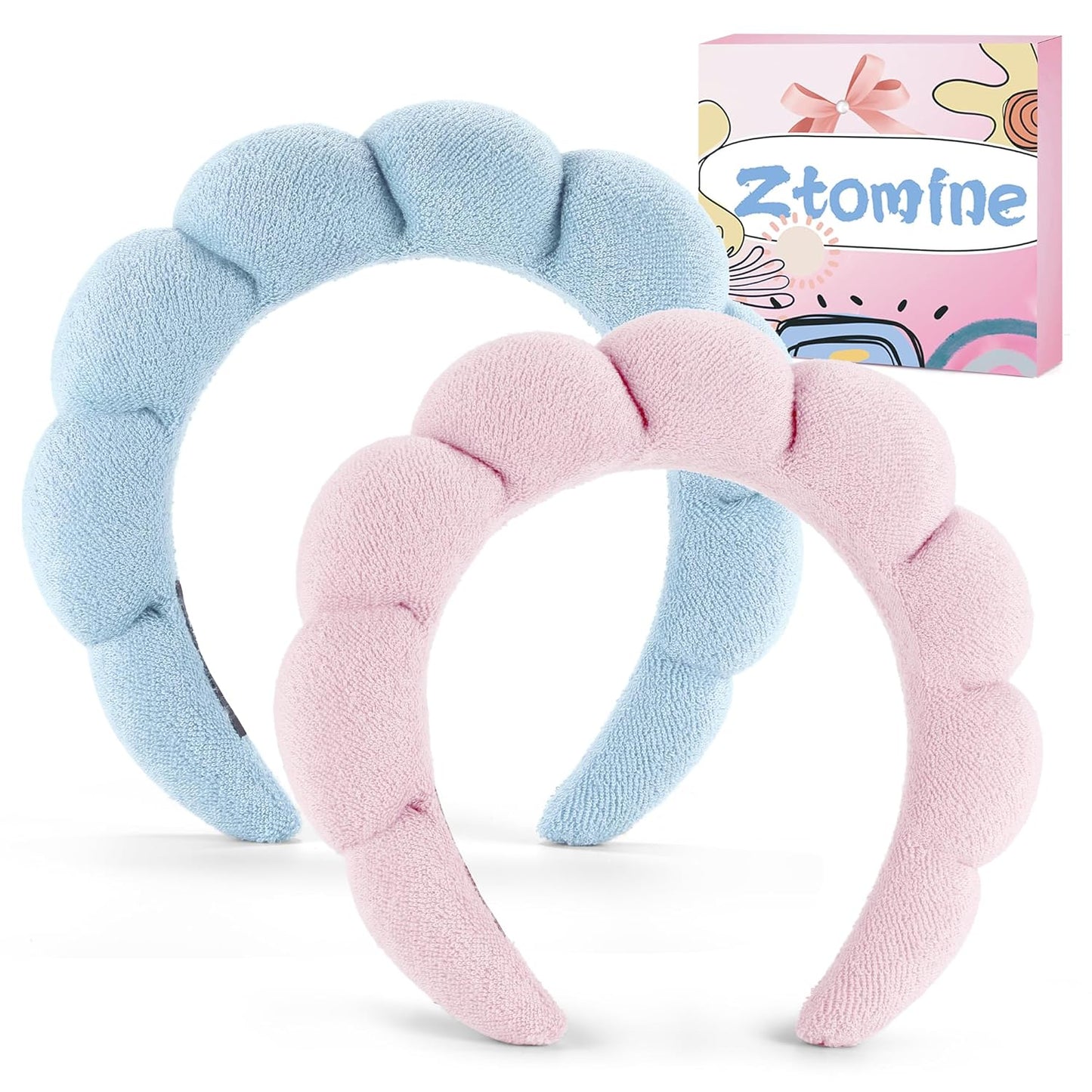 Spa Headbands for Face Washing | Soft Cotton Terry Cloth Set of 2 - Pink & Blue