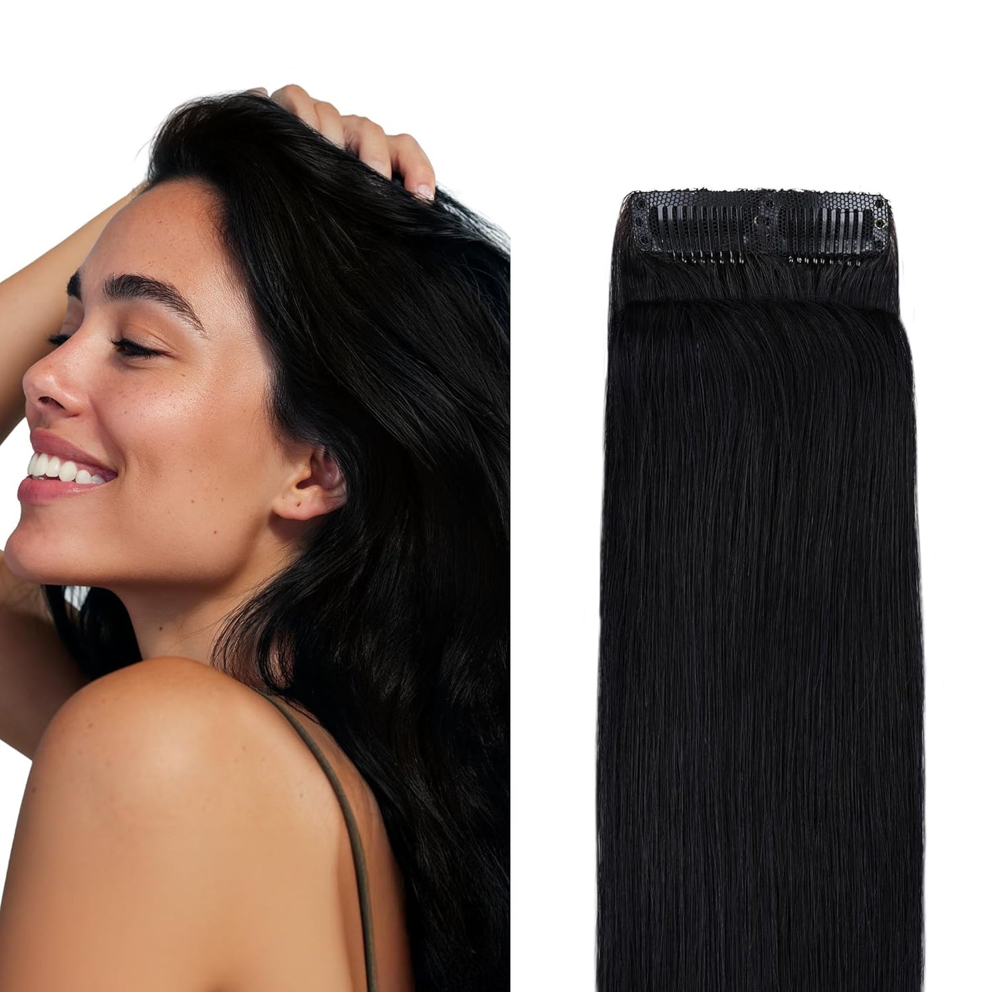 Scalp Hair Fill Ins - Clip-In Human Hair Extensions for Thinning Hair | 18-Inch Balayage 4/27/4 Chocolate Brown to Caramel Blonde, 30g, 4 Pcs