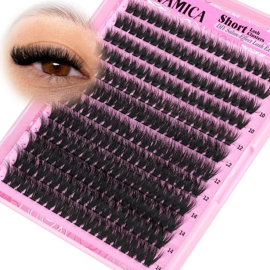 Fluffy Lash Clusters - 10-14mm D Curl Individual Eyelash Extensions | Thick 200D Volume for Soft Glam