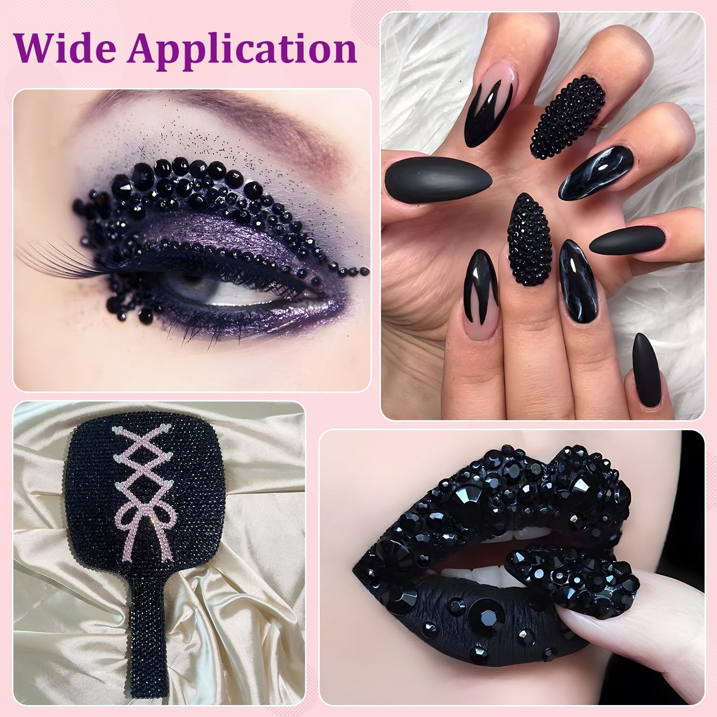 32000 Pcs Black Rhinestones - Flatback Resin Gems for Bedazzling | Jewelry Glue & Tweezers Included