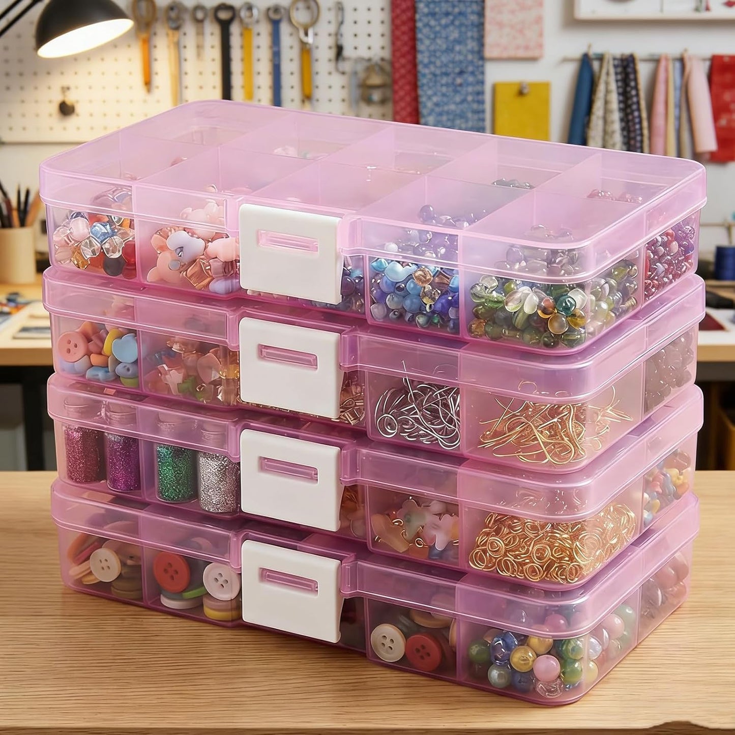 Stackable Storage Box Set - 15-Grid Desktop Organizer for Crafts, Hardware & Small Parts | Large Capacity