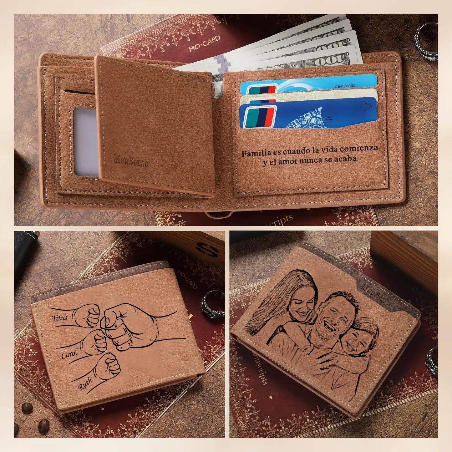 JONZIN Personalized Dad Gifts Custom Wallets From Daughter Son - Engraved Photo & Fist Name Personalized Wallet for Men Customized Fathers Day Christmas Gifts for Men Husband