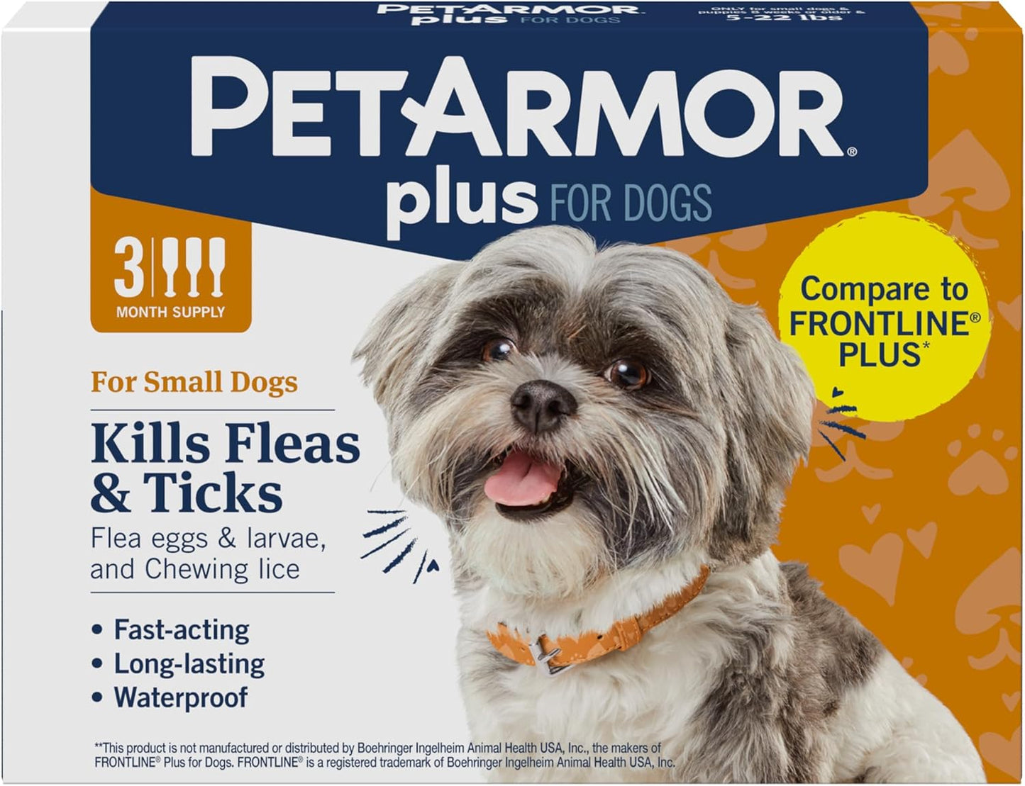 PetArmor Plus Flea and Tick Prevention for Dogs - Fast-Acting Waterproof Treatment | 3 Doses for Small Dogs (5-22 lbs)
