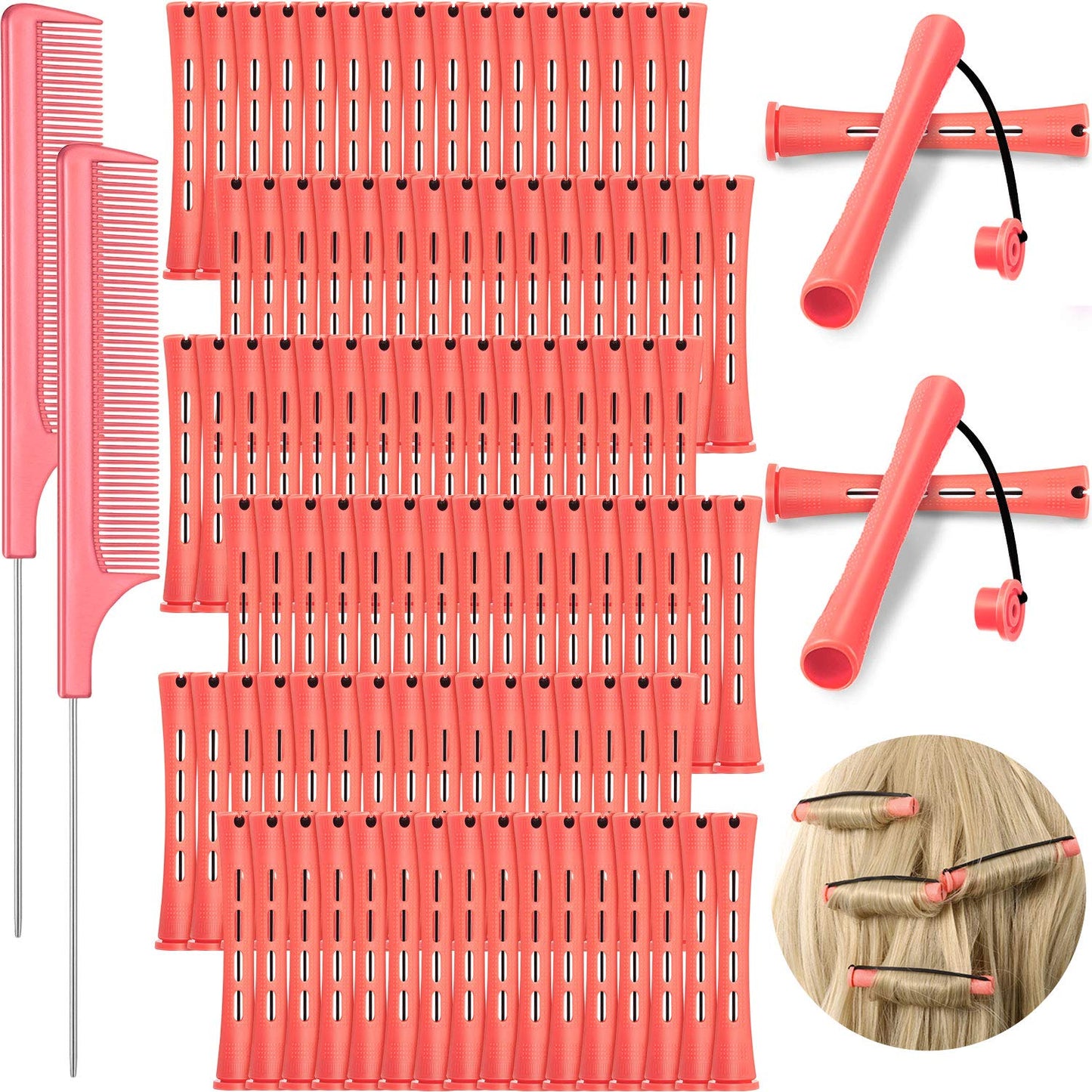 96 Pcs Hair Perm Rods - Plastic Cold Wave Curlers for Short & Long Hair | Heatless Roller with 2 Steel Pintail Combs (0.28 Inch, Yellow)