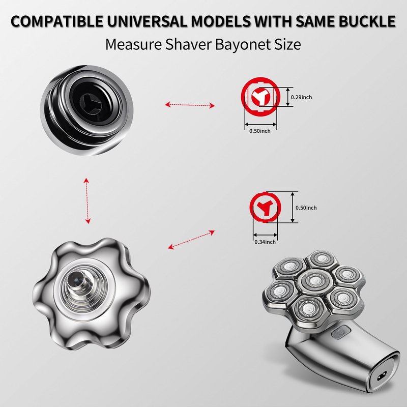 Universal Head Shaver Replacement Heads Magnetic 7 Blades Head Shavers Replacement Blades for Bald Men Compatible with Freebird Shaver & Other Brands (silver6)