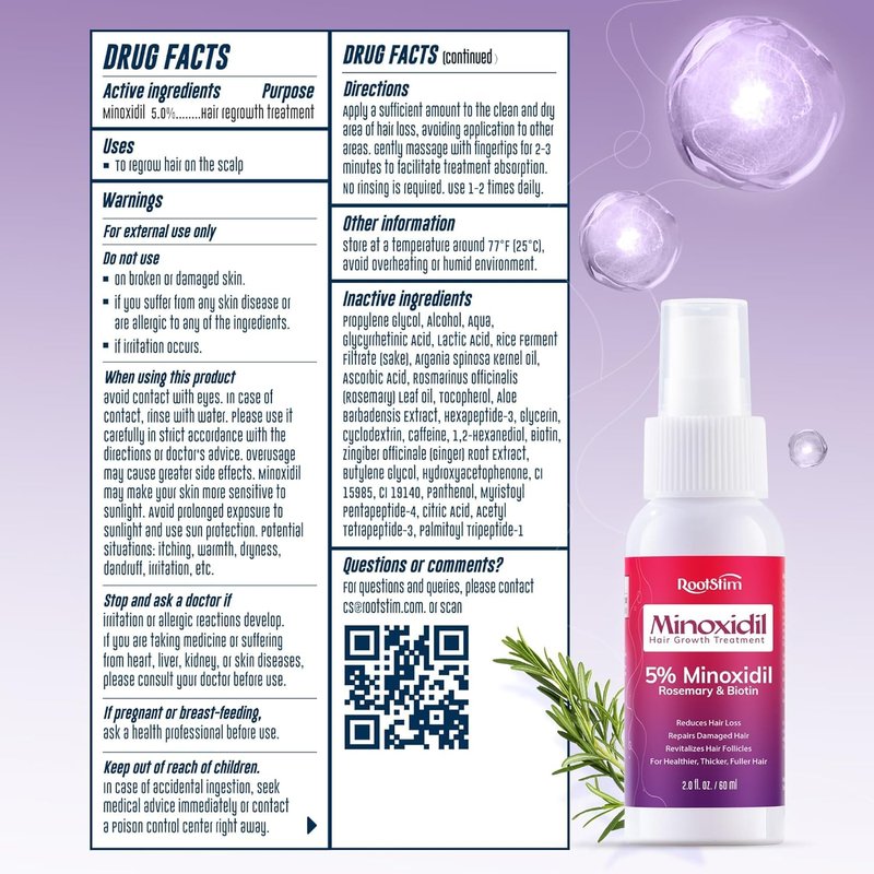 5% Minoxidil Spray for Women's Hair Growth - Extra Strength with Rosemary & Biotin for Thinning Hair - 2 Fl Oz