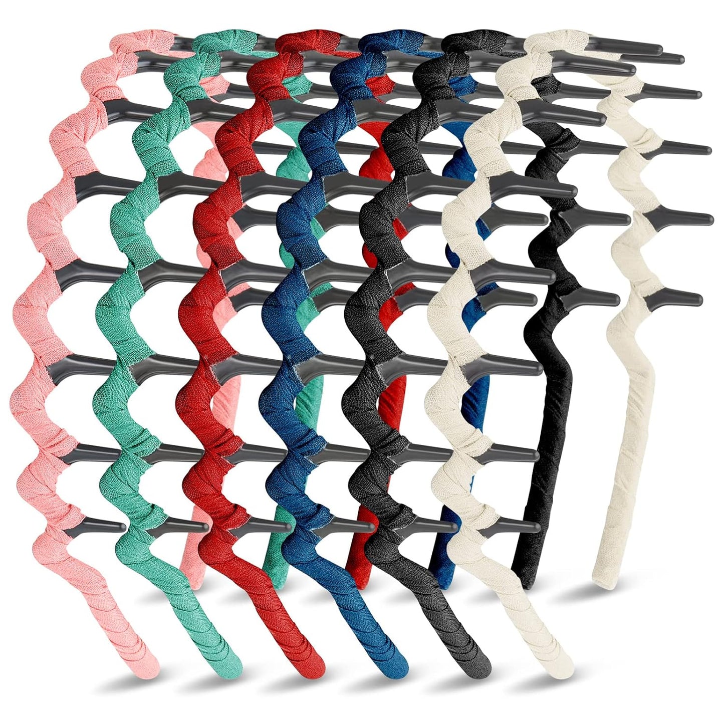 Zigzag Headbands for Women - 6-Pack Shark Tooth Comb Hairbands | Wrapped Cloth, Wave Shape, Adorable Patterns
