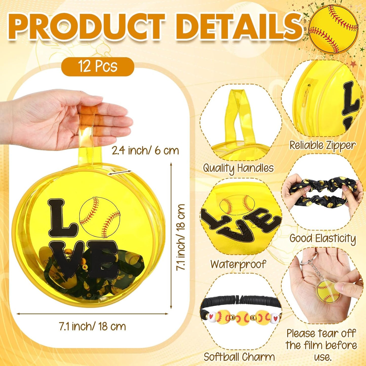 Softball Team Gifts - 60 Pcs Sports Accessories Set | PVC Cosmetic Bag, Keychains, Makeup Mirror & More