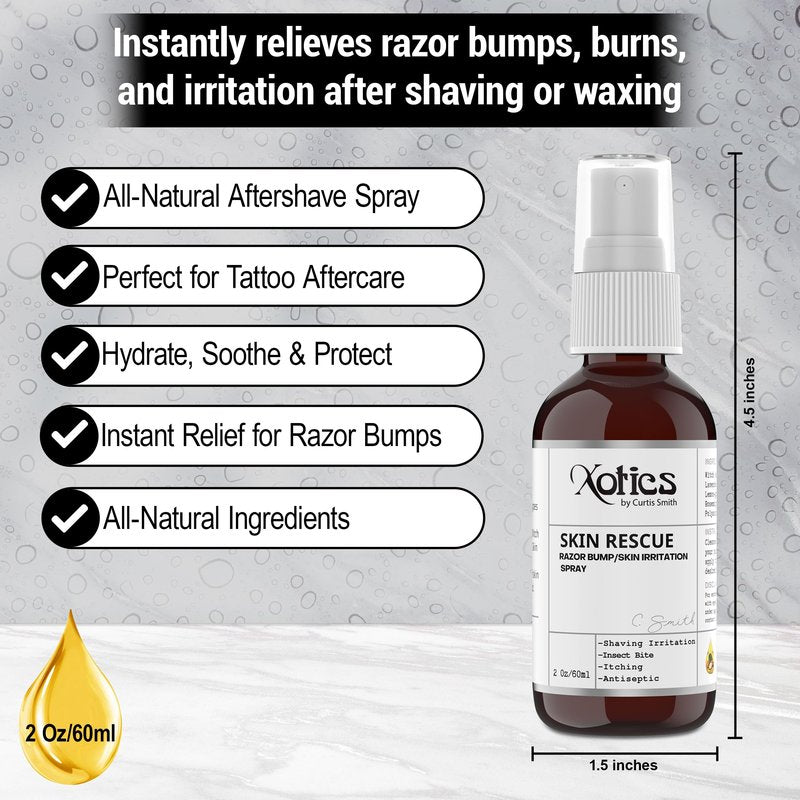 Xotics Skin Rescue Razor Bump 2oz - All Natural Barber Aftershave Razor Burn Treatment for Men/Women - All Natural Ingredients