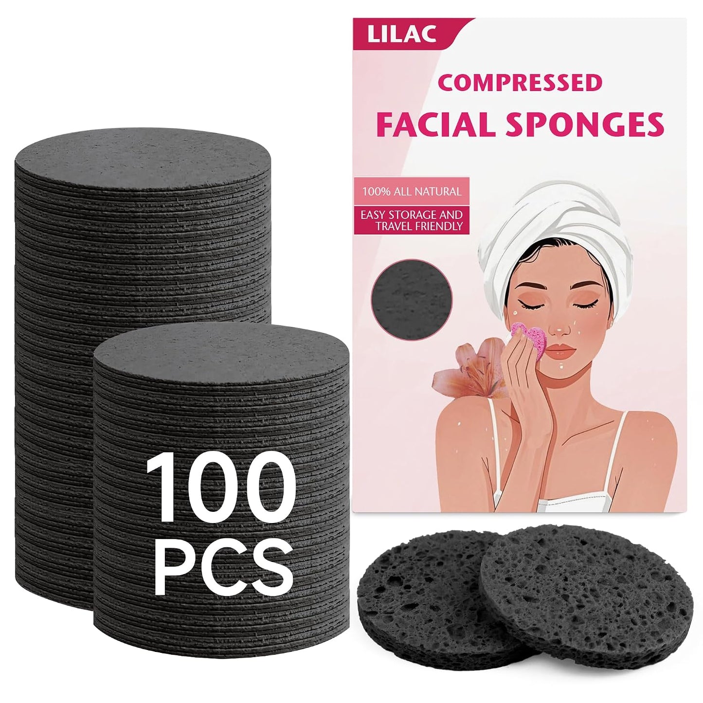 Compressed Facial Sponges - 100% Natural Cellulose Eco-Friendly Makeup Sponges for Gentle Cleansing & Exfoliating | 100 Count, Round White