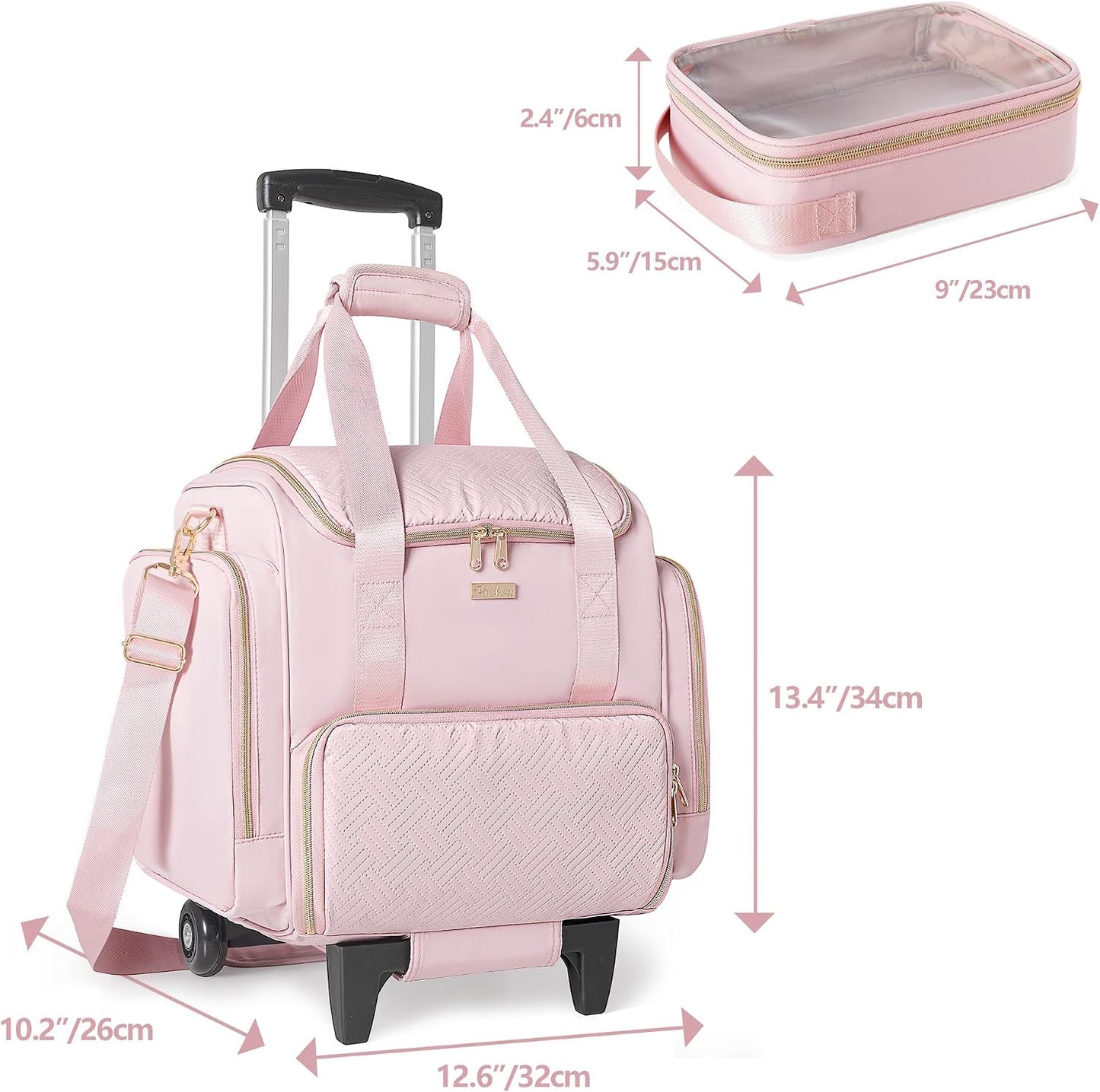 Rolling Makeup Case - Professional Makeup Train Case with 4 Removable Bags & Wheels | Pink Patent Design