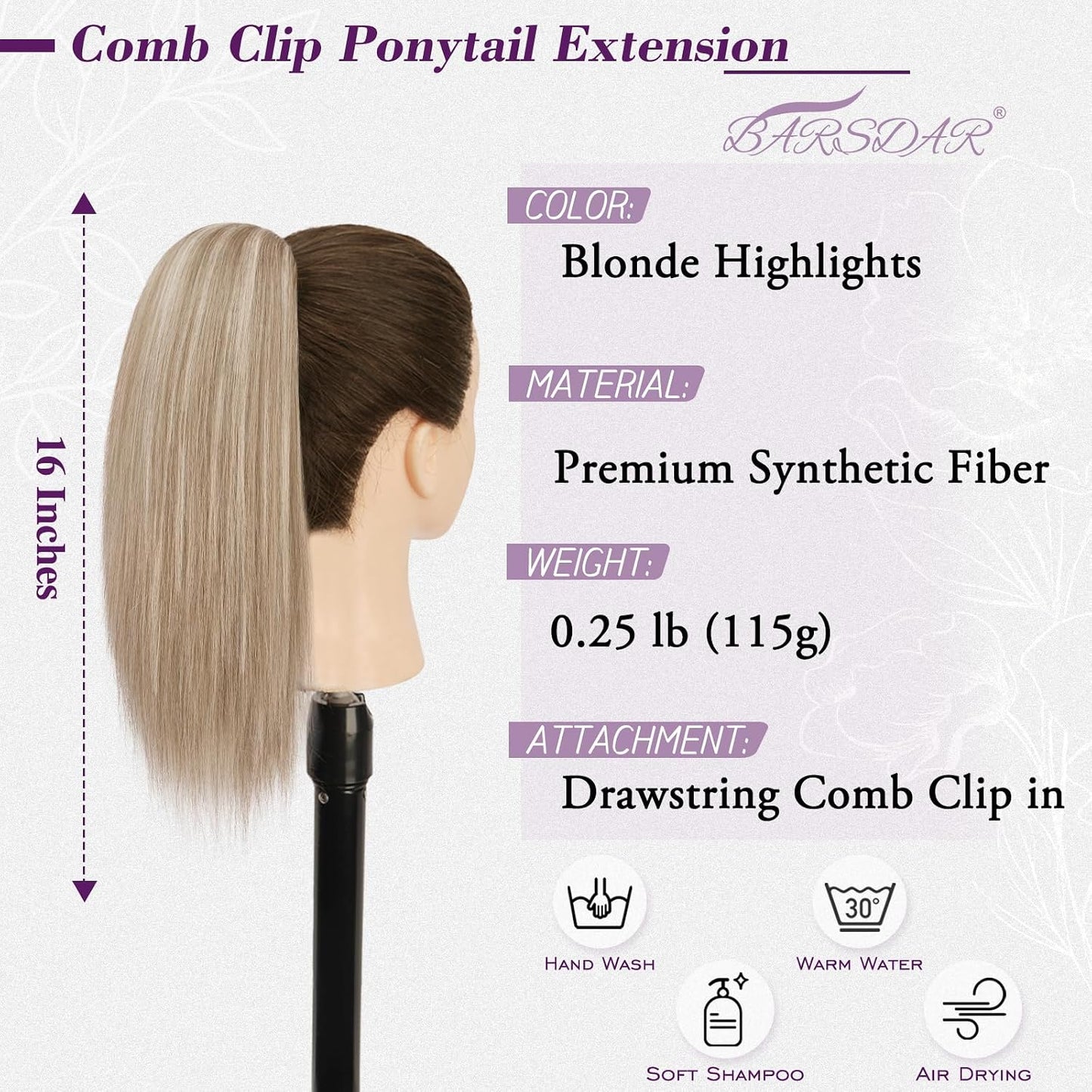 Straight Blonde Ponytail Extension - 16 Inch Soft Synthetic Drawstring Hairpiece for Daily Wear & Cheer Competitions