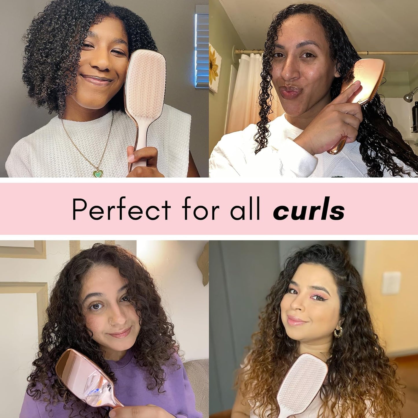 Lily England Detangling Brush - Pain-Free Styling for Curly Hair | Flexible Bristles, Rose Gold Design
