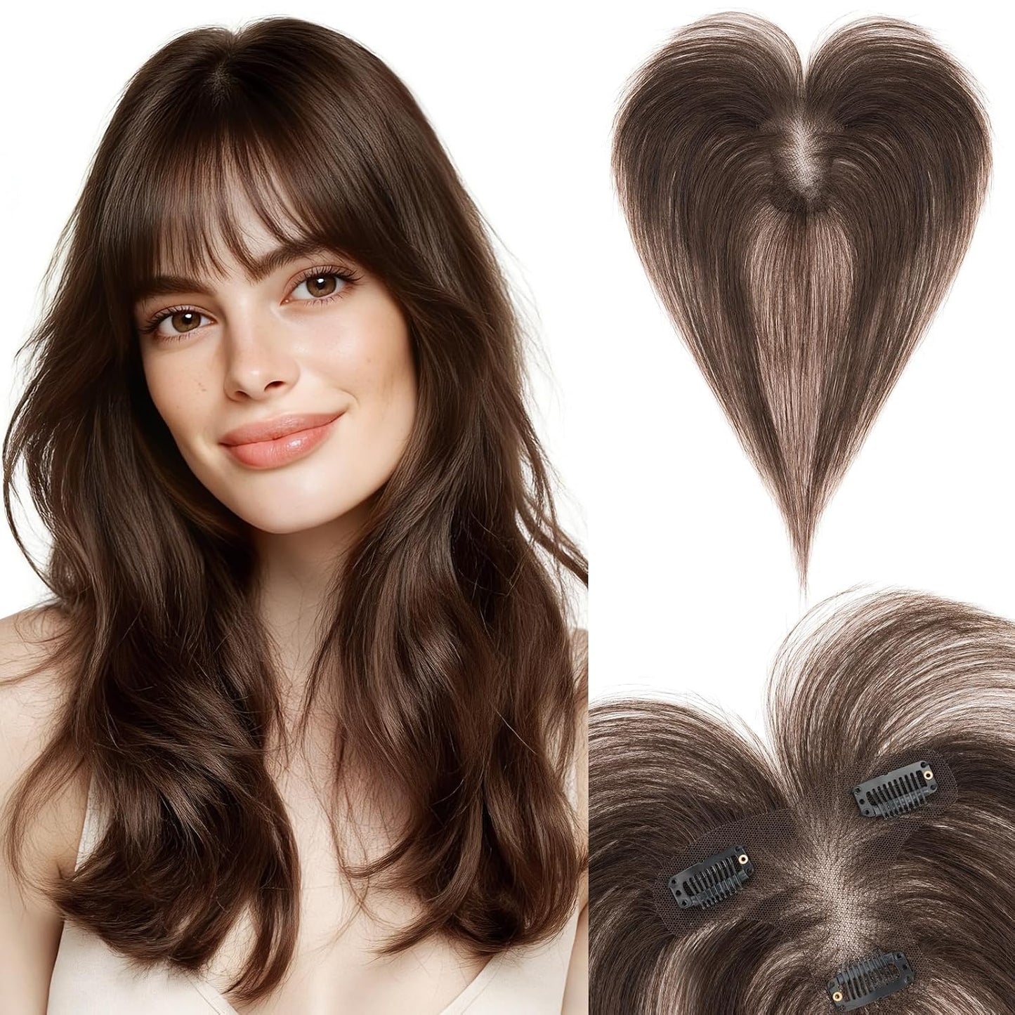 Human Hair Topper for Women - Lace Clip-In Hairpiece for Thinning Hair | Volume Boosting, 11 Inch Natural Black