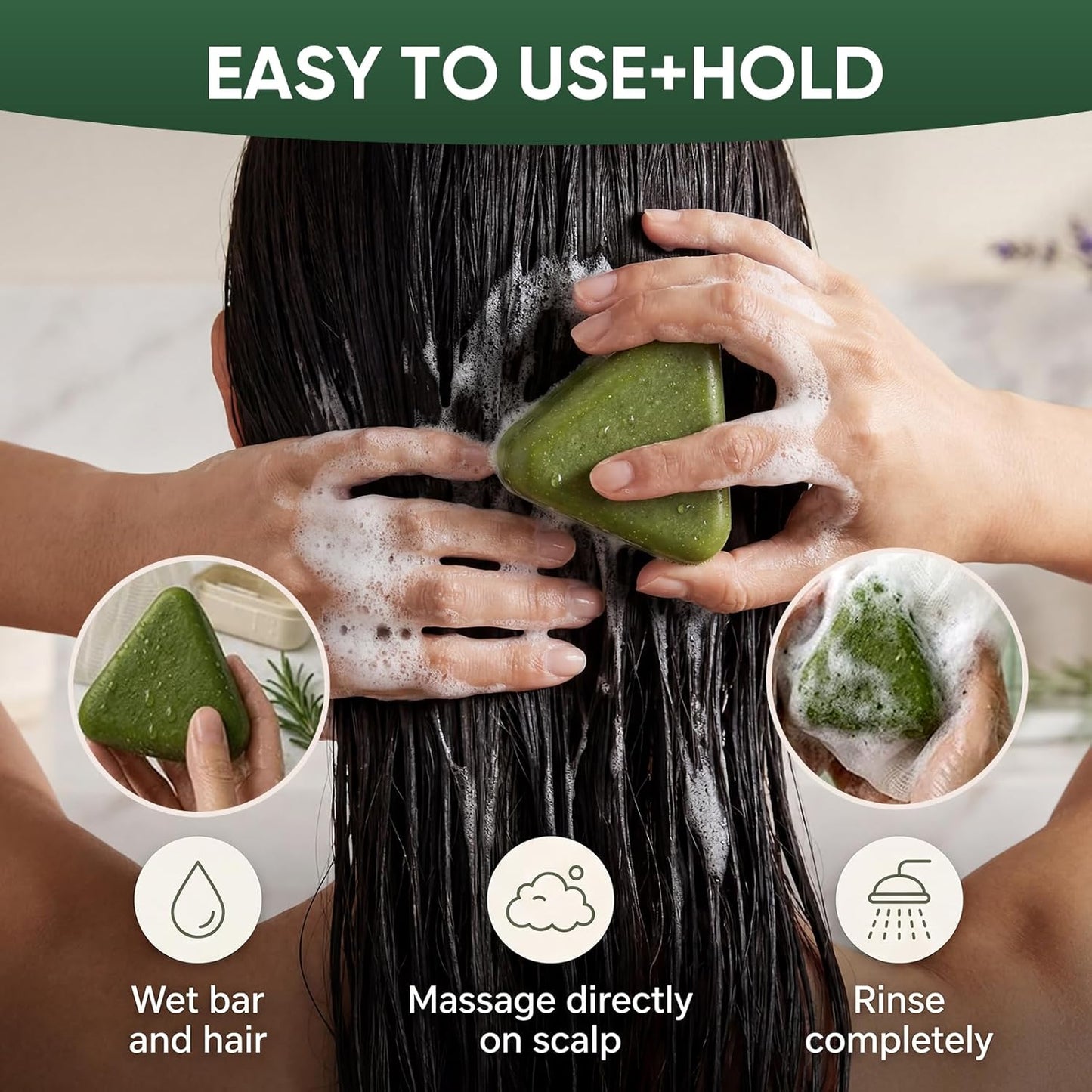 Rosemary Scalp Care Shampoo Bar - Natural Anti-Hair Loss Hydrating Soap for Dry & Oily Scalp | Eco-Friendly Green (1)