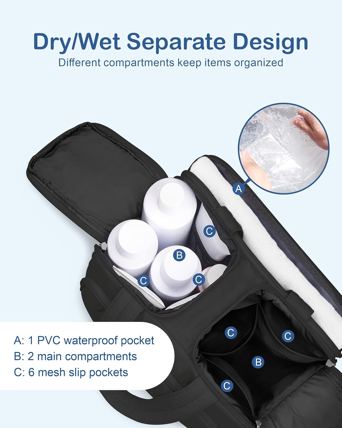 Travel Toiletry Bag for Women - Large Lightweight Puffer Makeup Organizer with Handle | Black